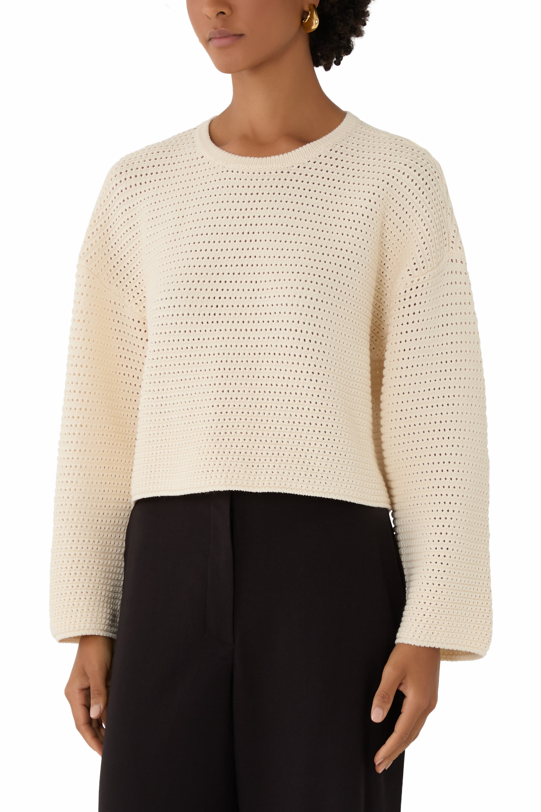 Capsule Resort Openwork Weave Link Knit Cropped Sweater