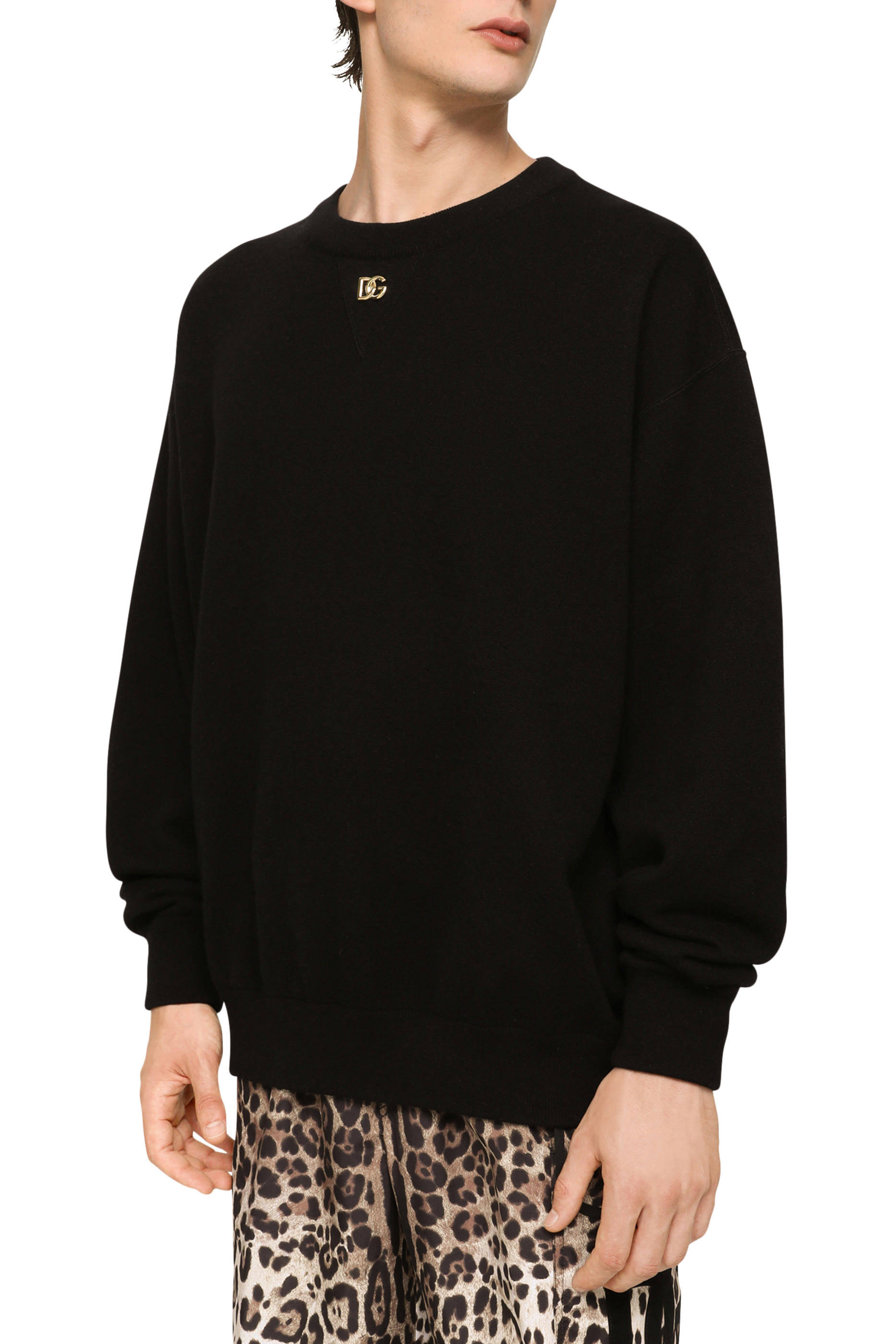 Lusso DG Logo Cashmere Round-Neck Sweater