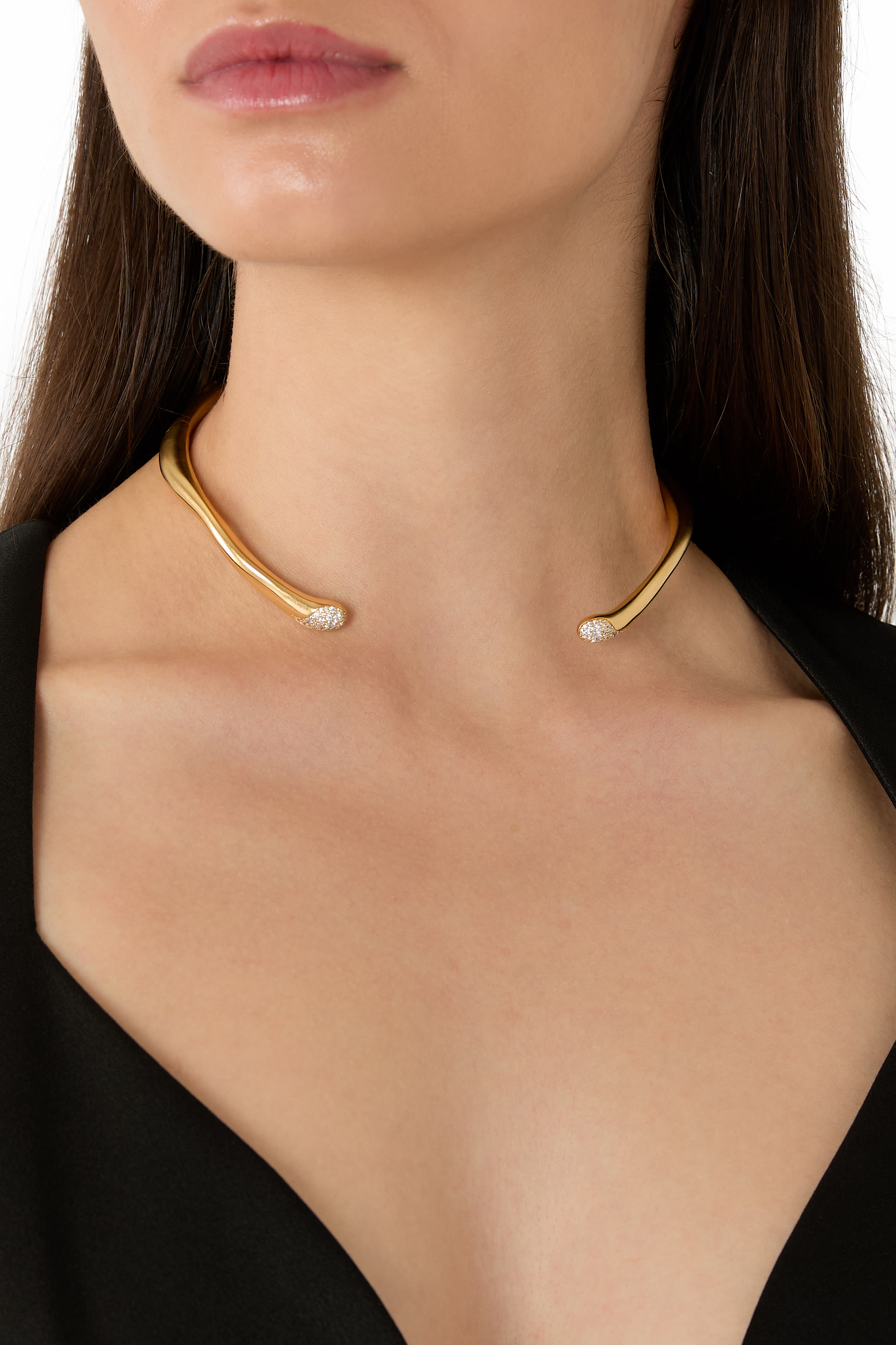 Molten Snow Torque Statement Necklace,  18k Recycled Gold Plating on Brass & Cubic Zirconia