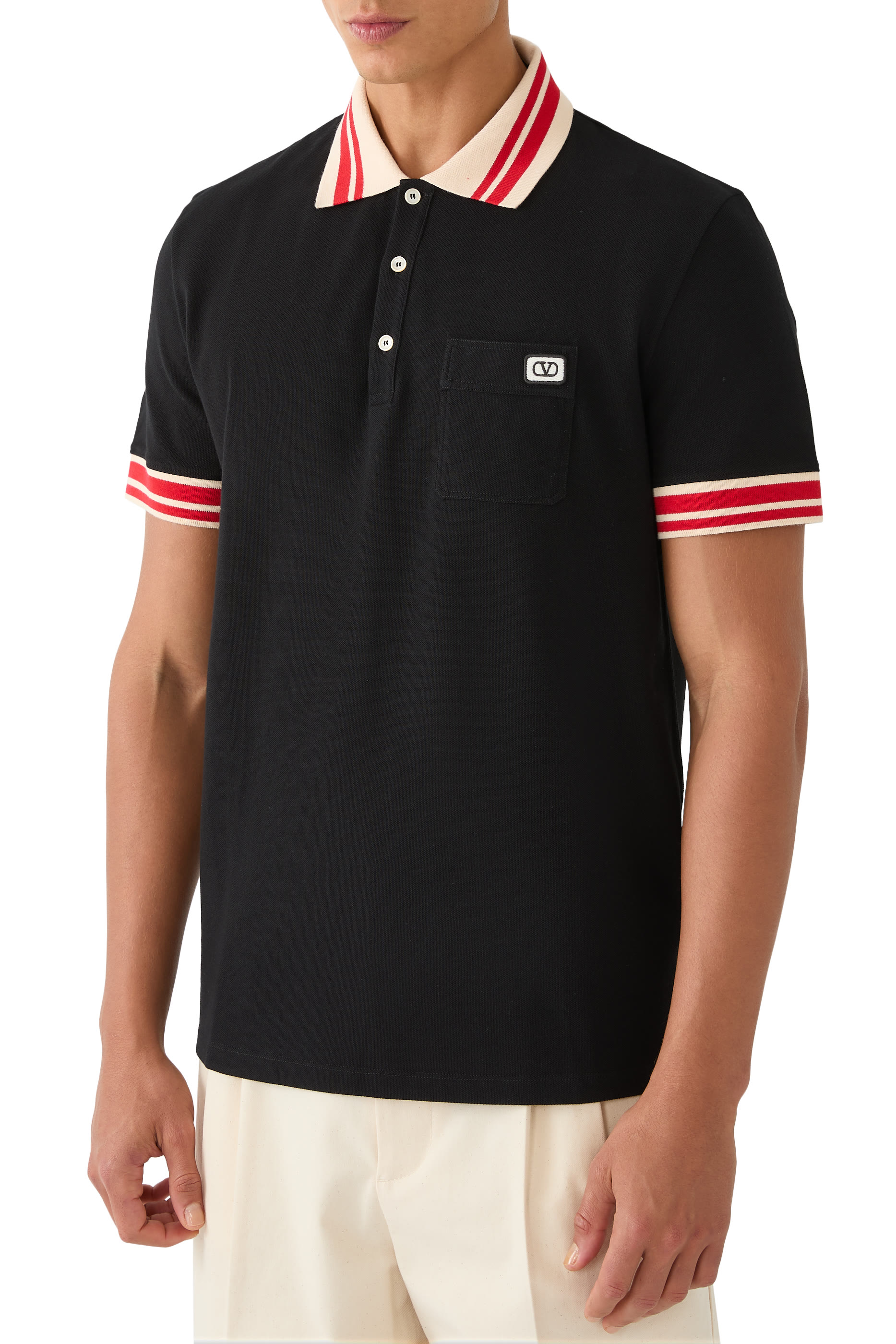VLogo Patch Cotton Piqu&eacute; Polo Shirt