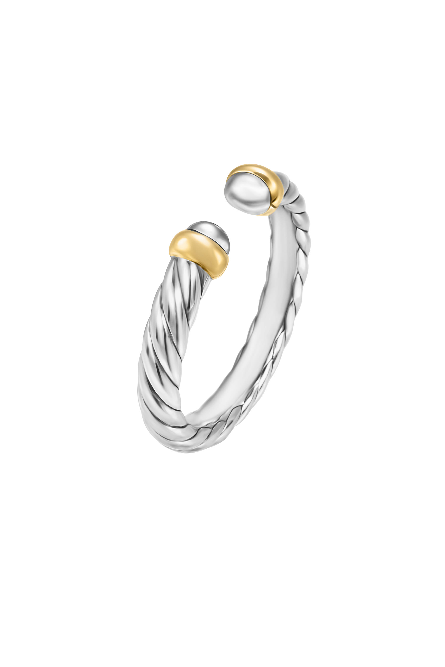 Petite Cable Open Ring, 14K Yellow Gold & Sterling Silver