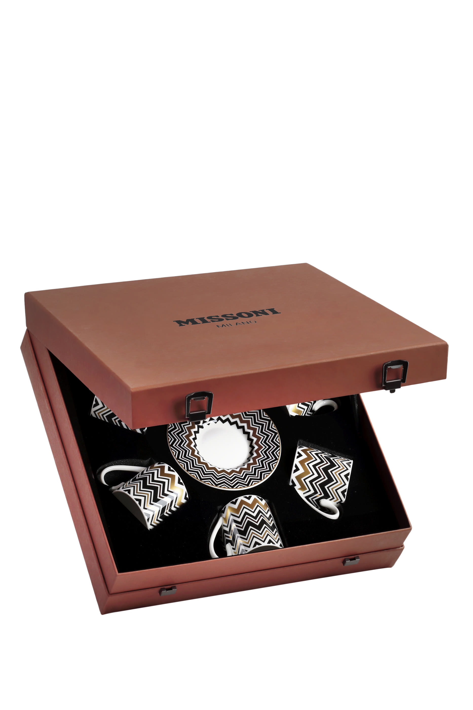 Zig-Zag Gold Coffee Cup & Saucer, Set of 6