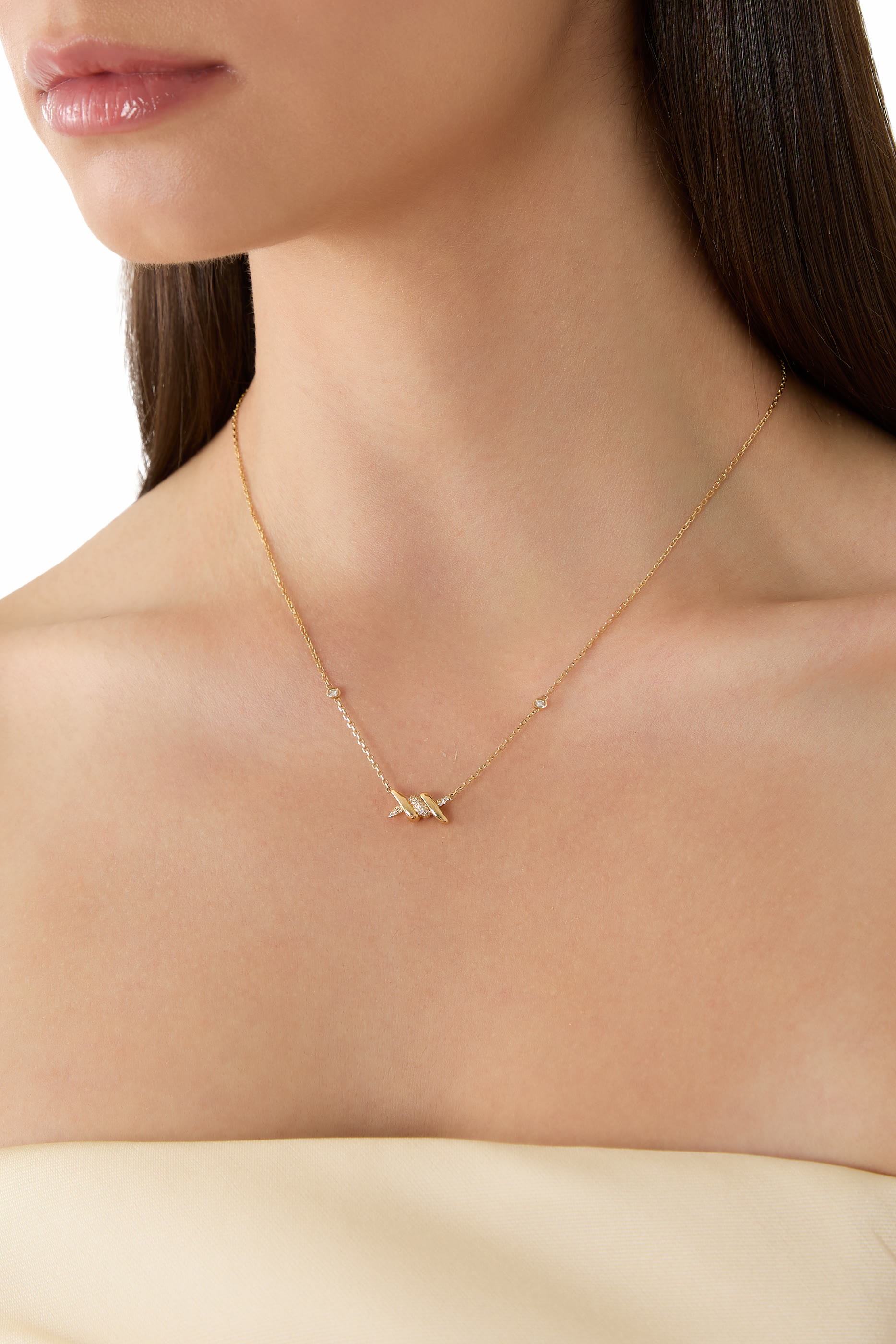  Barbel&eacute; Pav&eacute; Necklace, 18K Yellow Gold & Diamonds