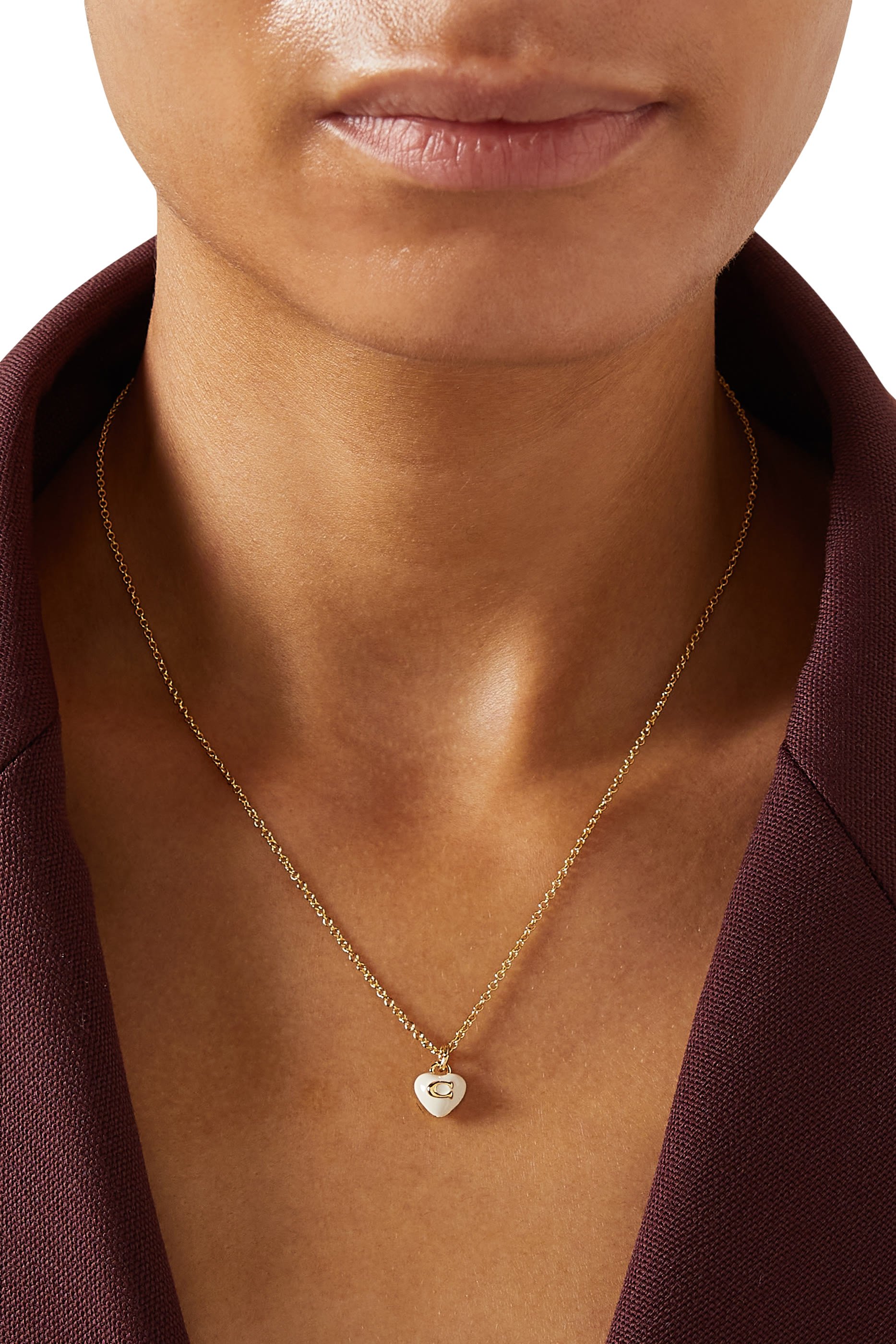 Enamel C Heart Short Pendant Necklace 