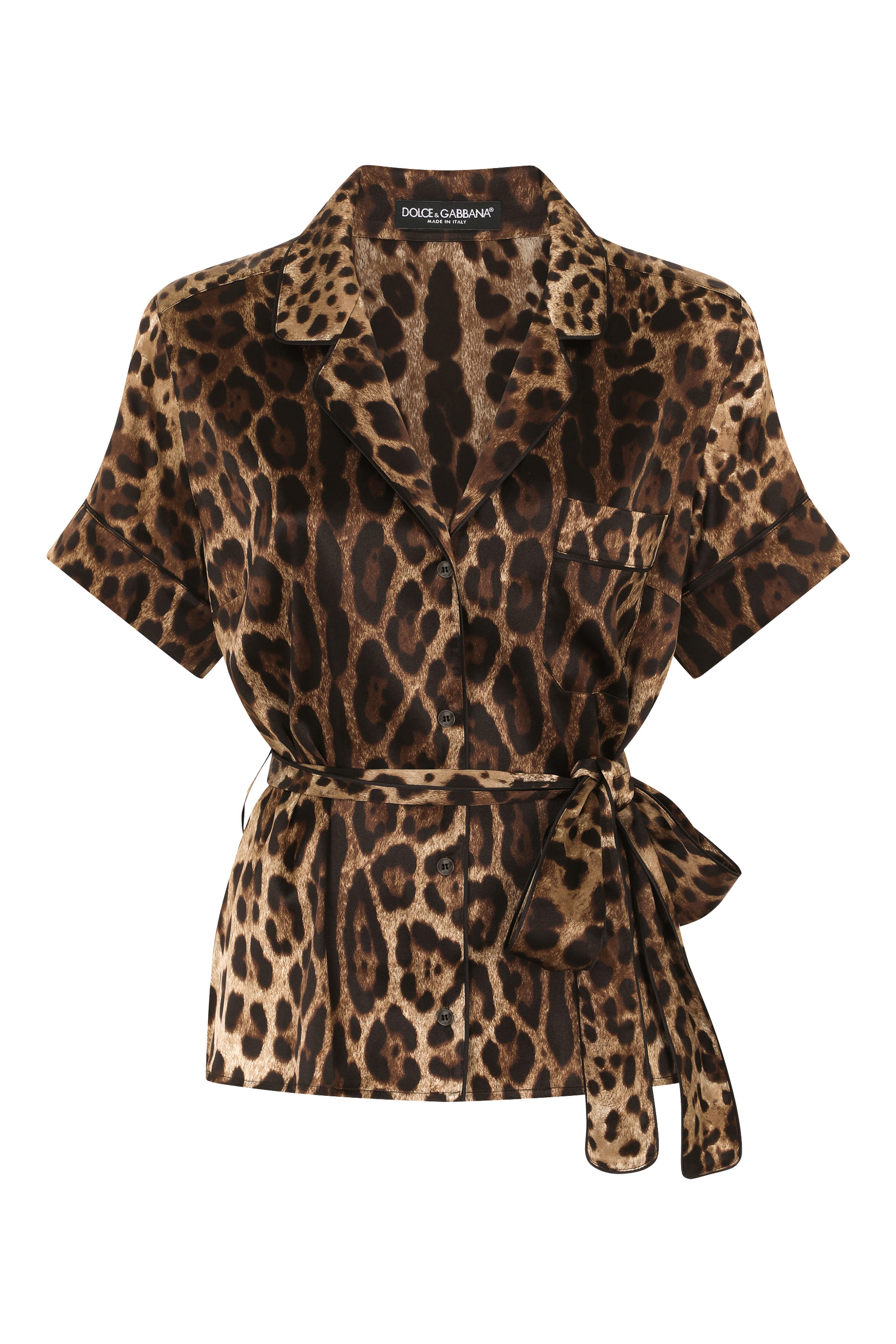 Leopard-Print Satin Pajama Shirt
