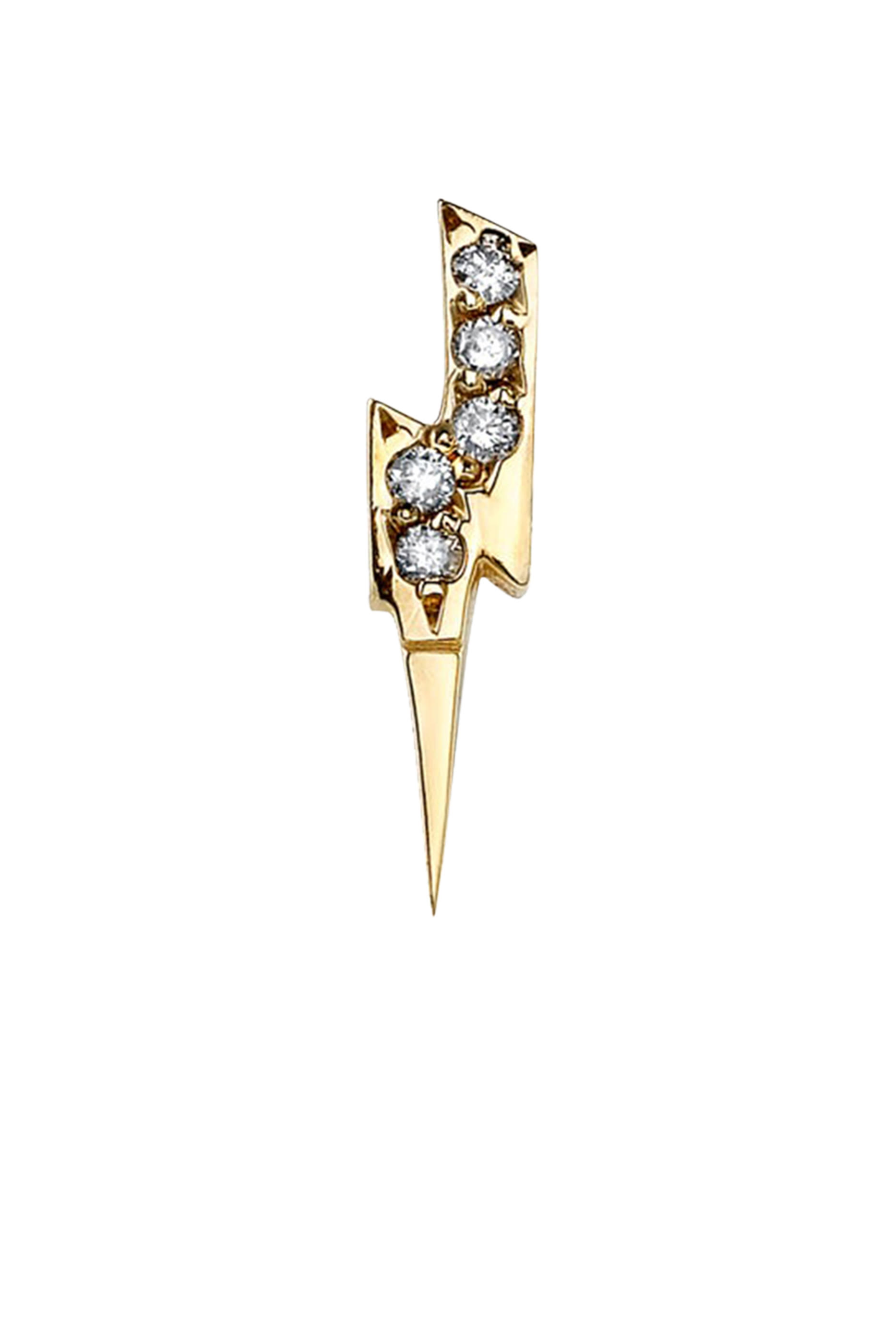 Lightning Bolt Single Stud Earring, 14k Yellow Gold & Diamonds