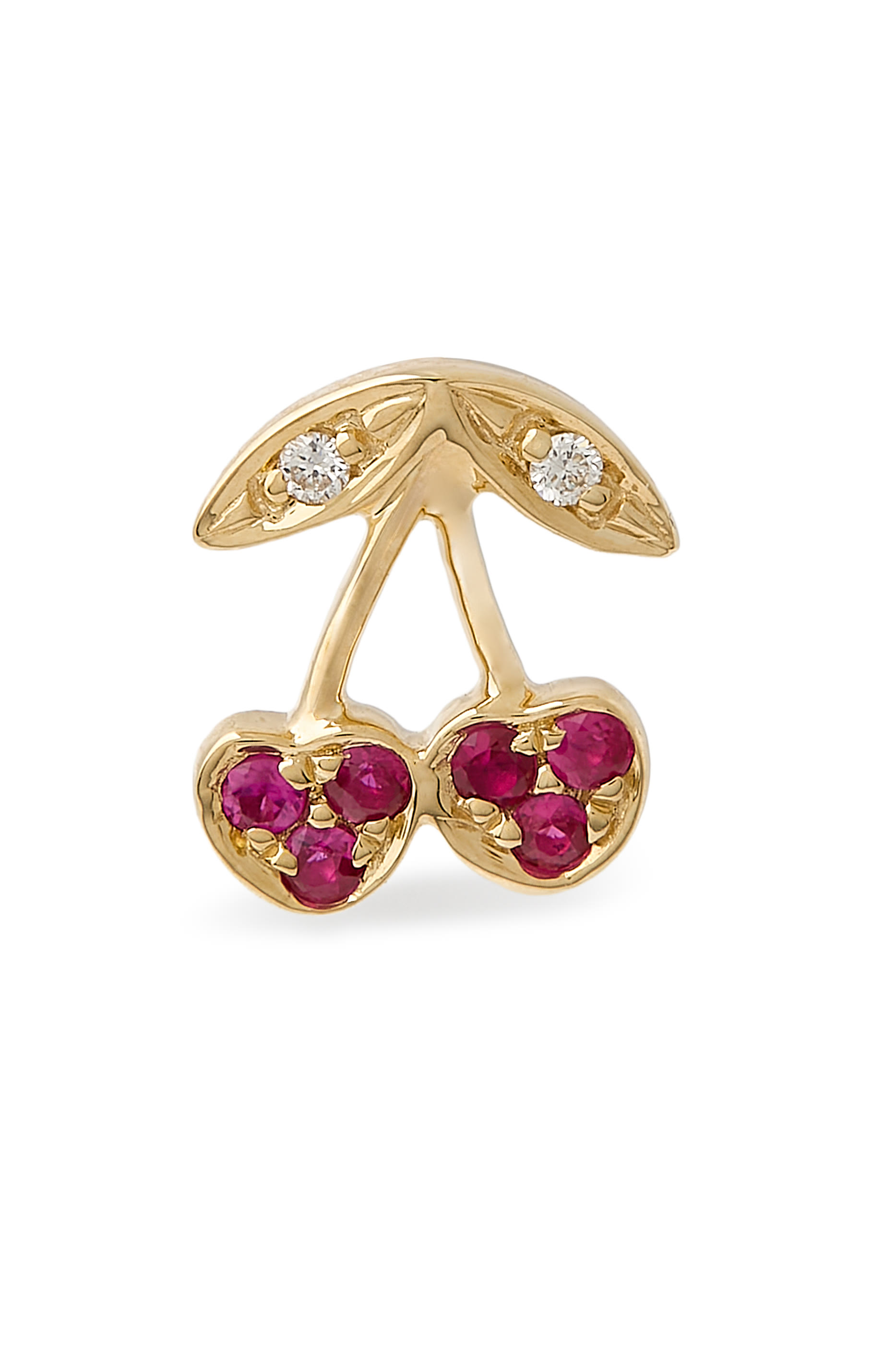 Pav&eacute; Cherry Single Stud Earring, 14K Yellow Gold, Ruby & Diamond