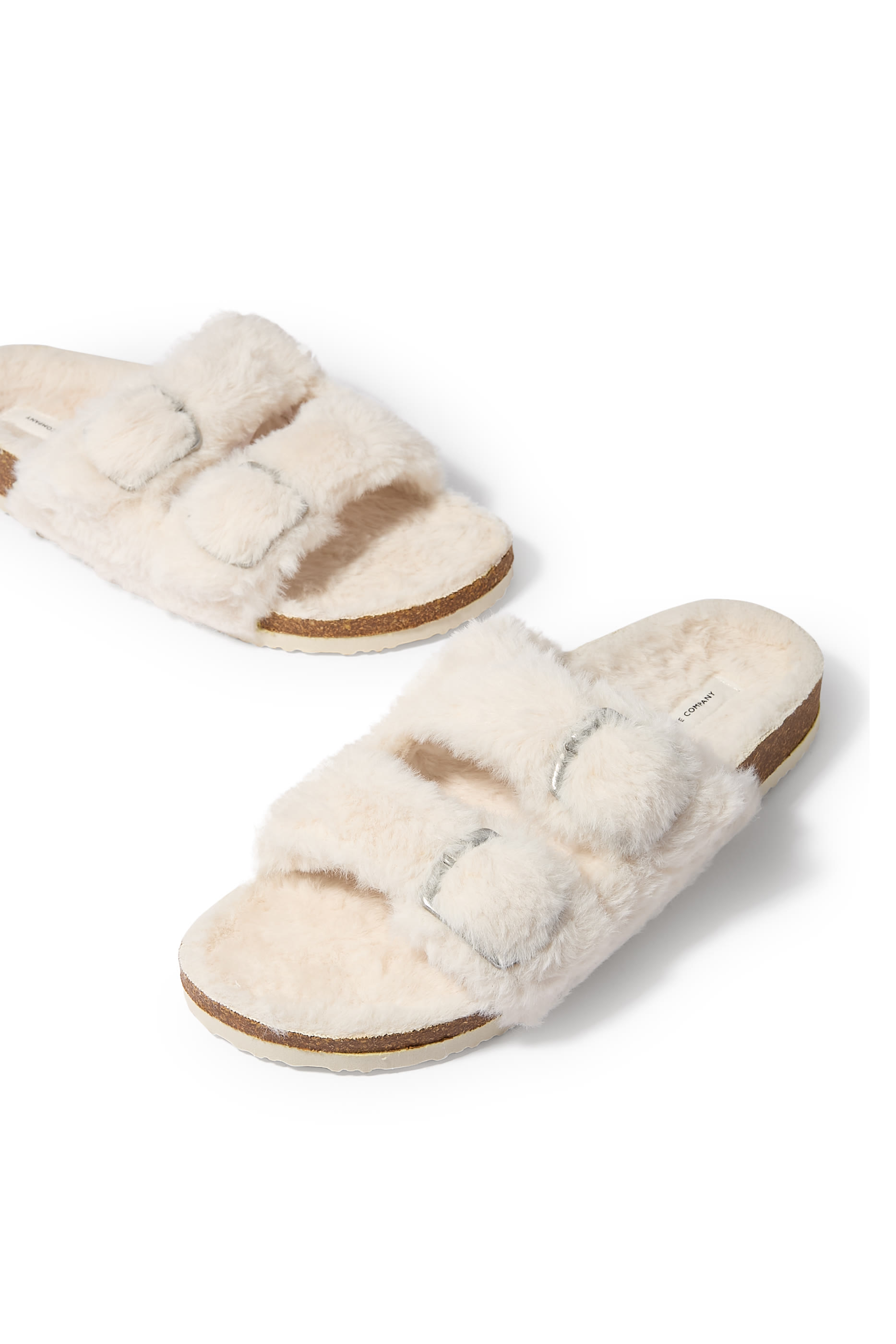 Faux Fur Buckle Cork Slider Slippers