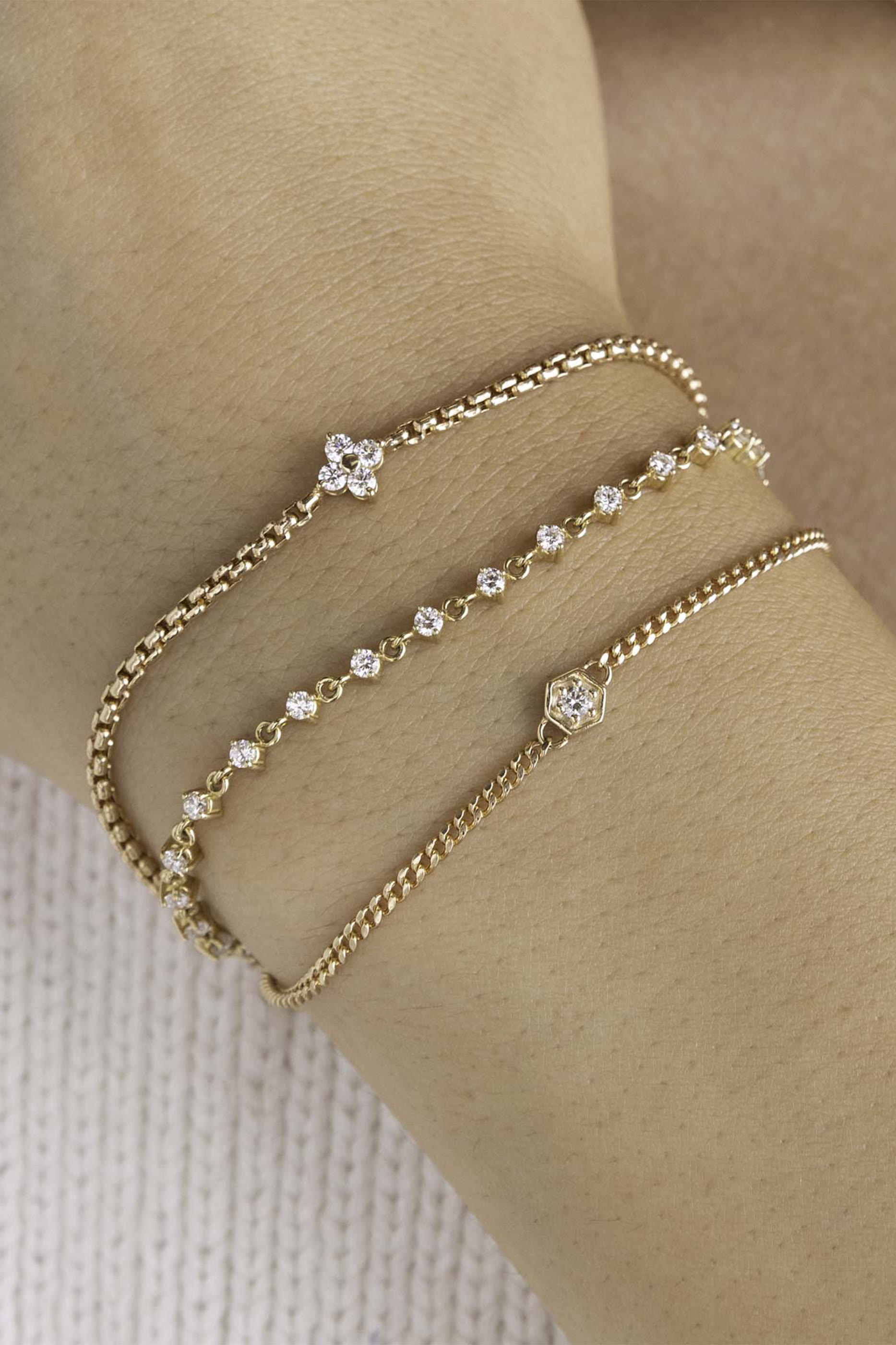 14K Prong Diamond Quad Box Chain Bracelet, 14K Yellow Gold & Diamonds