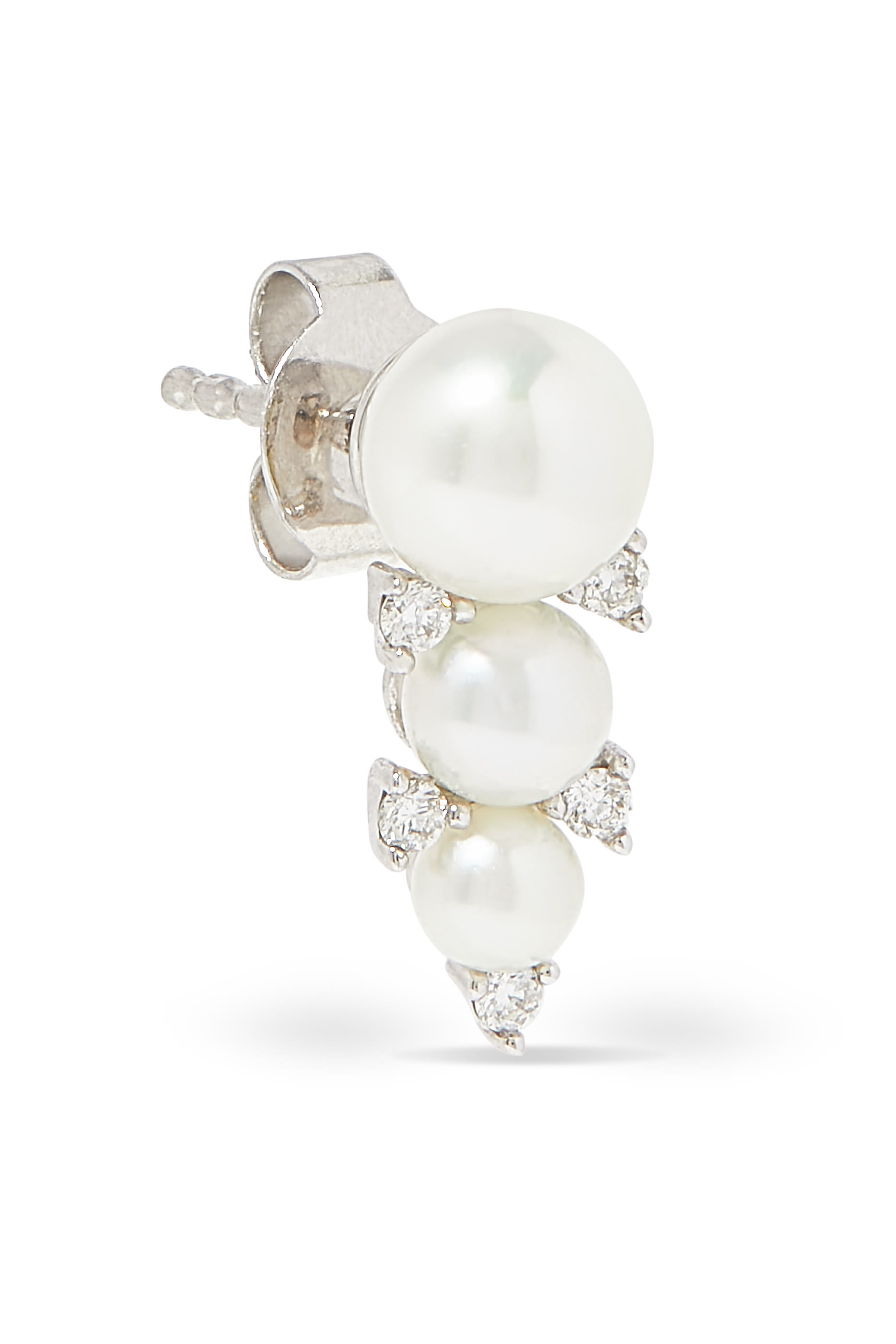 Triple Pearl Stud Earrings, 18k White Gold & Diamonds