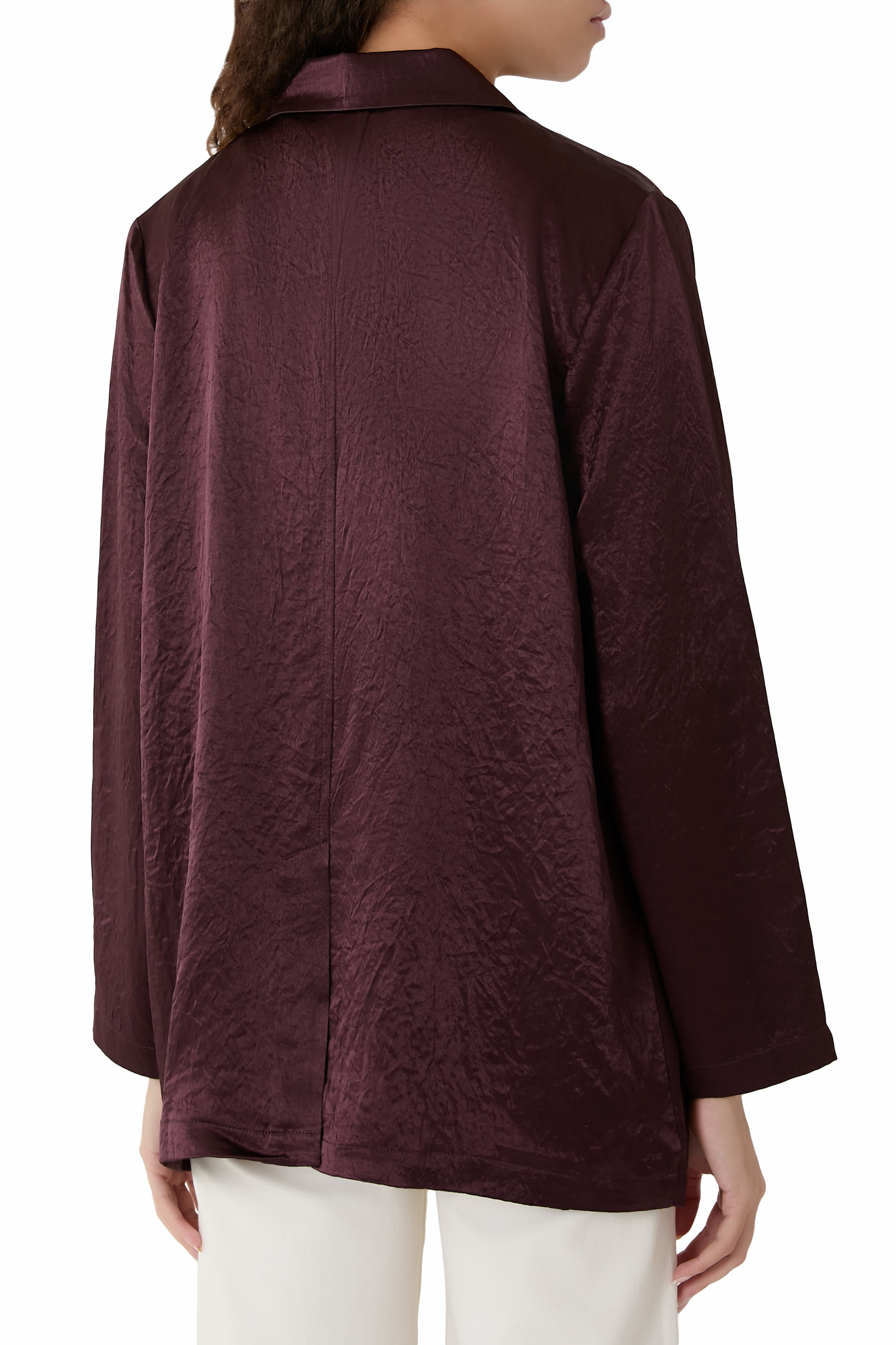 Textured Satin Long Blazer