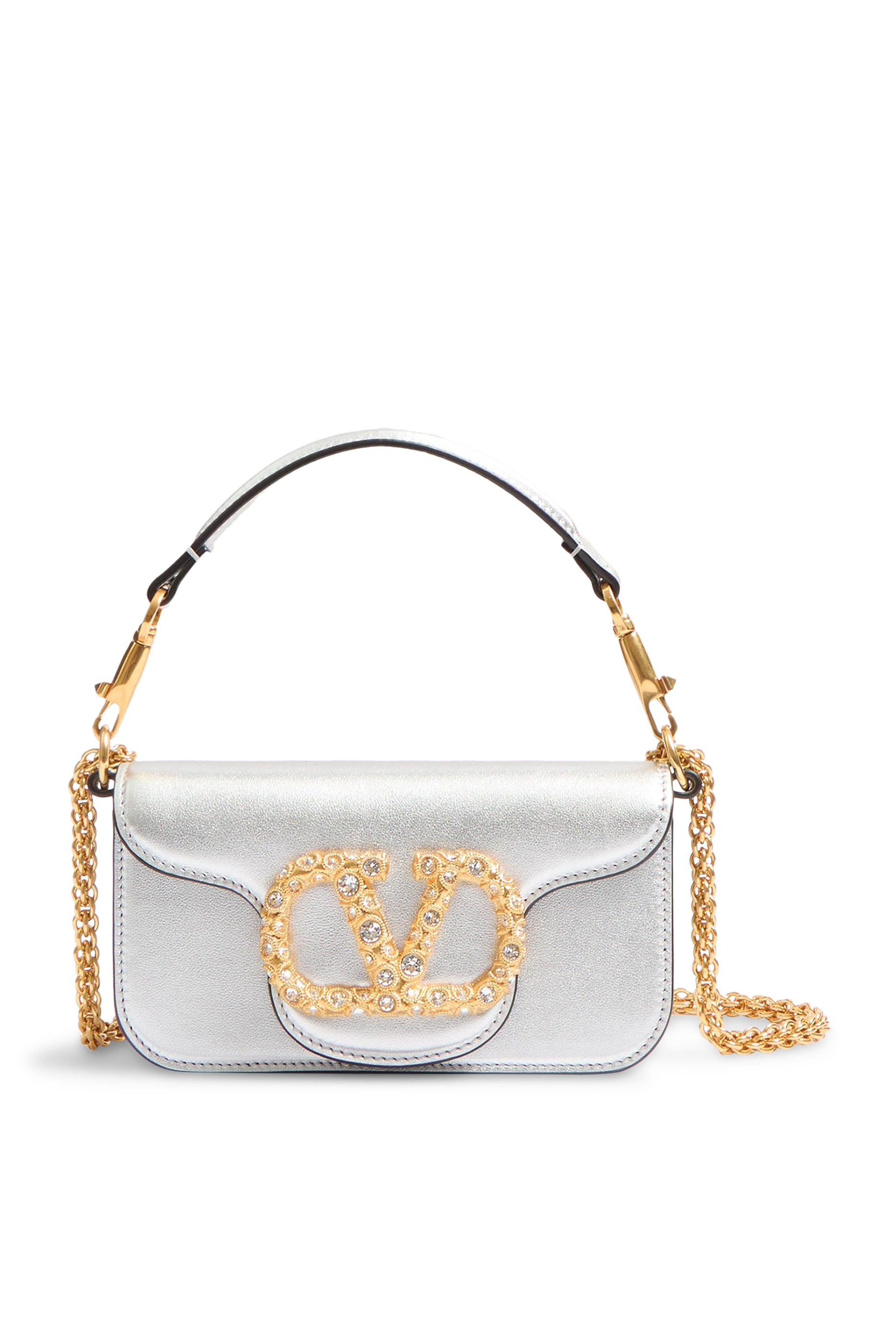 Loc&ograve; Small Shoulder Bag in Laminated Calfskin with Jewel Logo