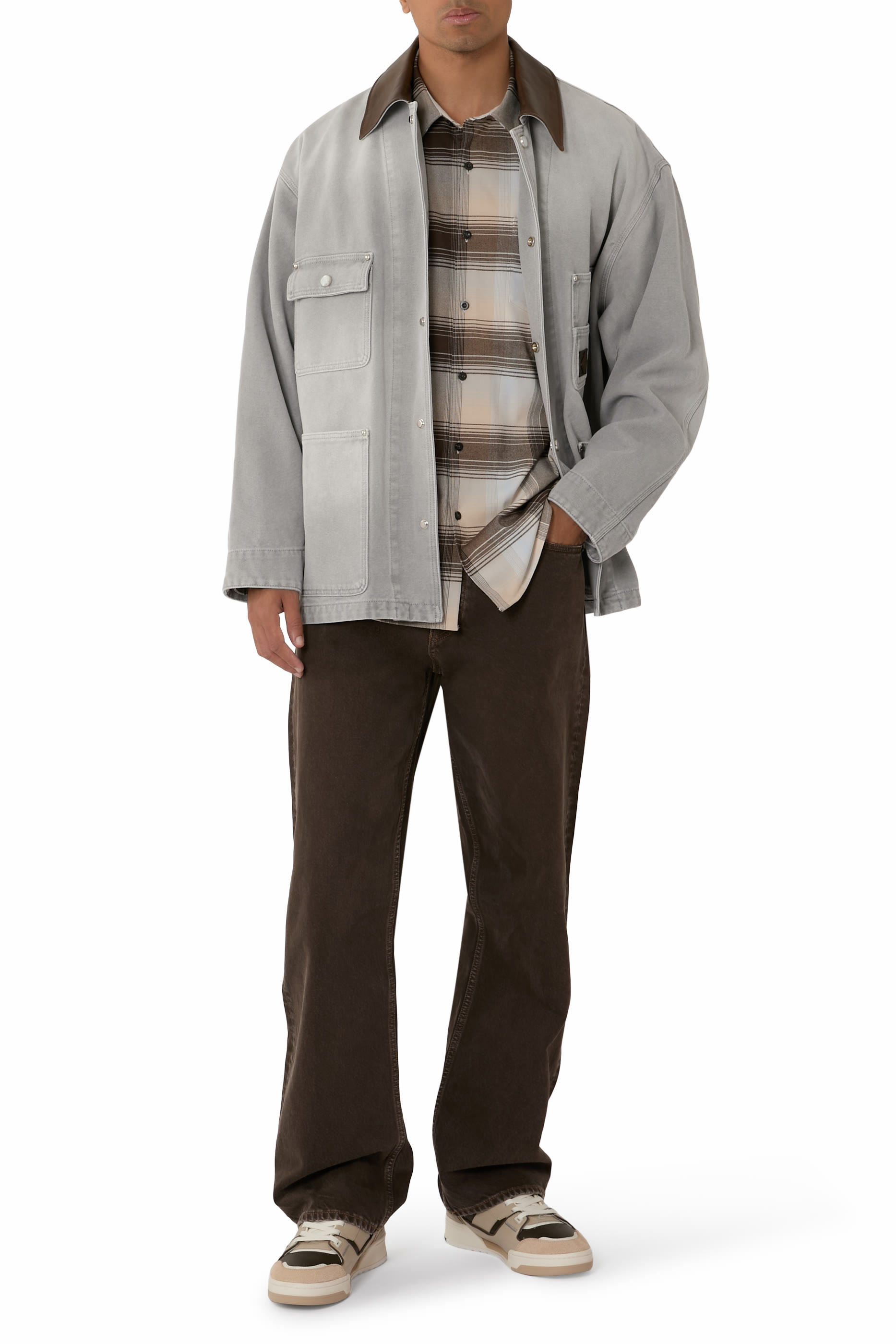 Leather Collar Dyed Denim Coat