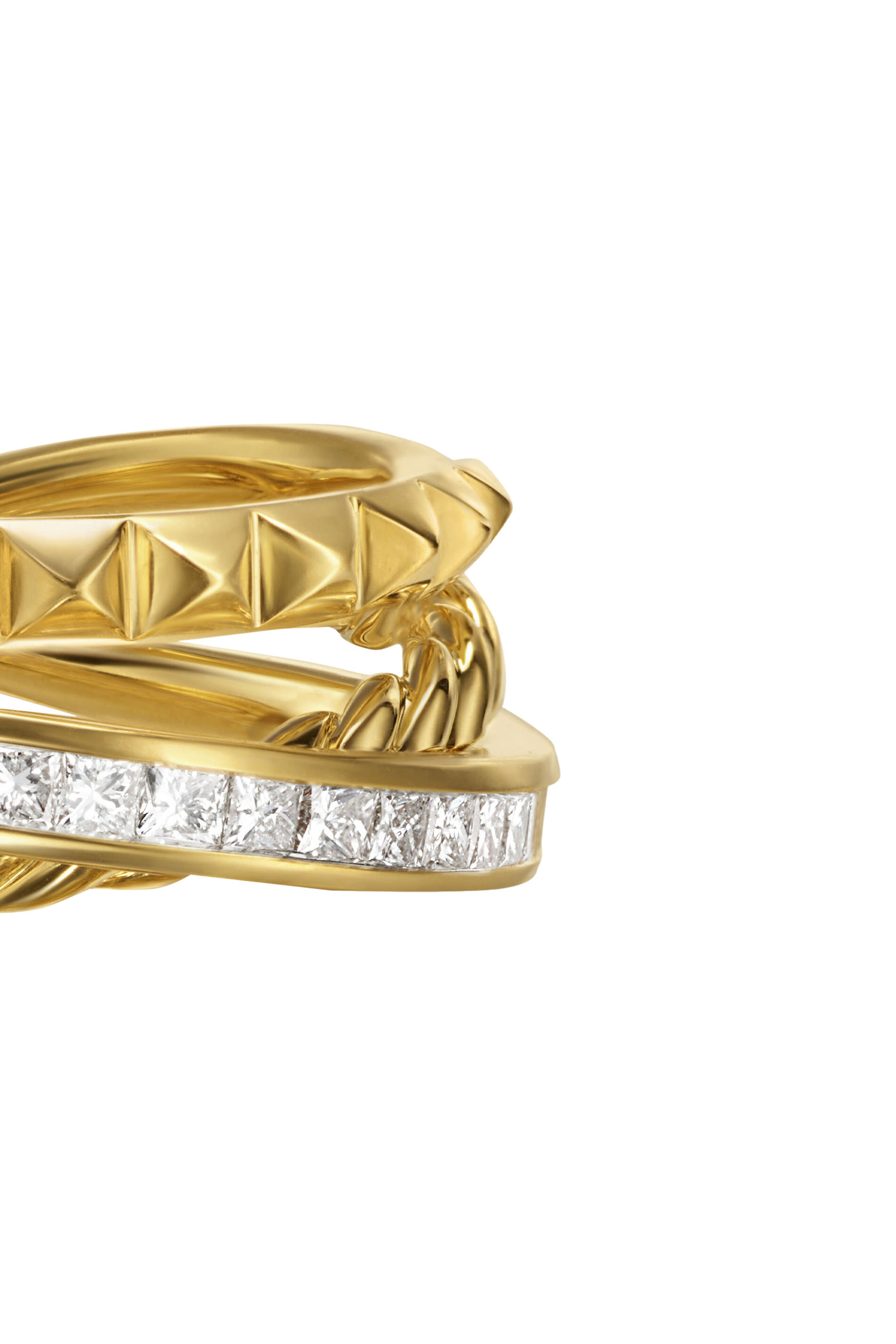 Crossover Trio Three Row Ring, 18K Yellow Gold & Diamonds