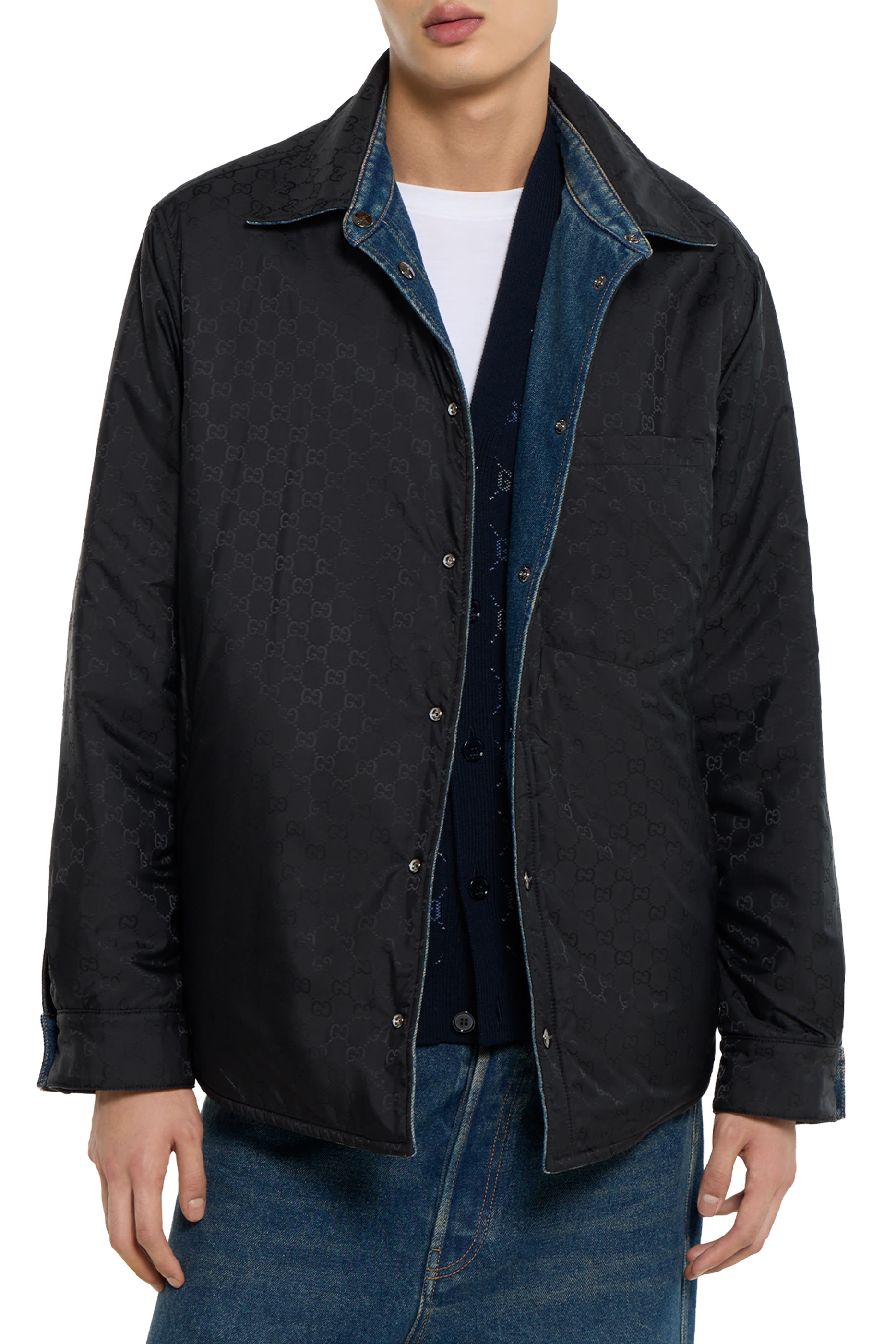 Reversible Padded Denim and Nylon Shirt