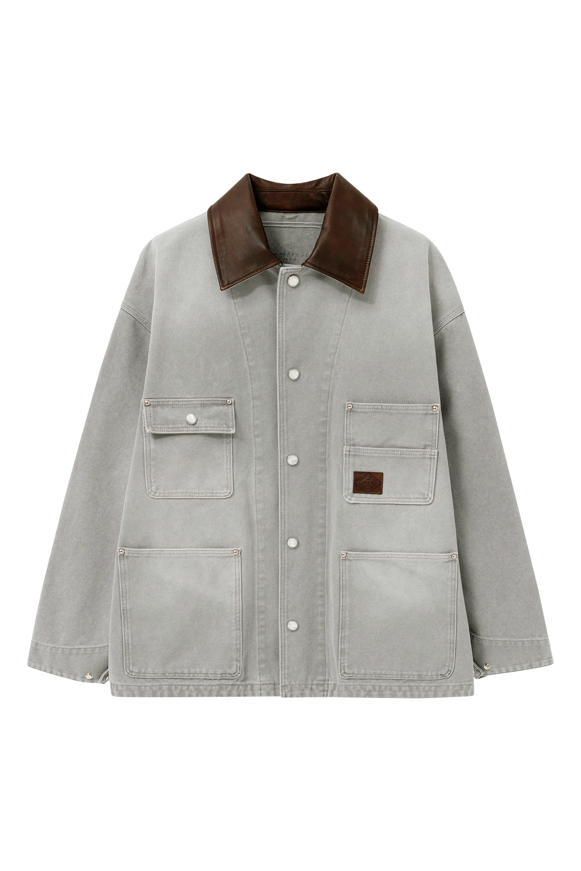 Leather Collar Dyed Denim Coat