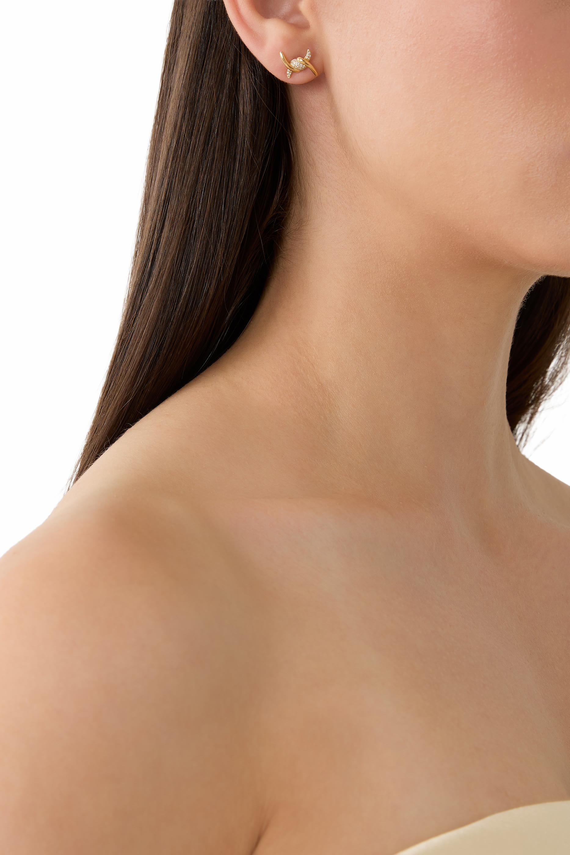 Barbel&eacute; Stud Earrings, 18K Yellow Gold & Diamonds