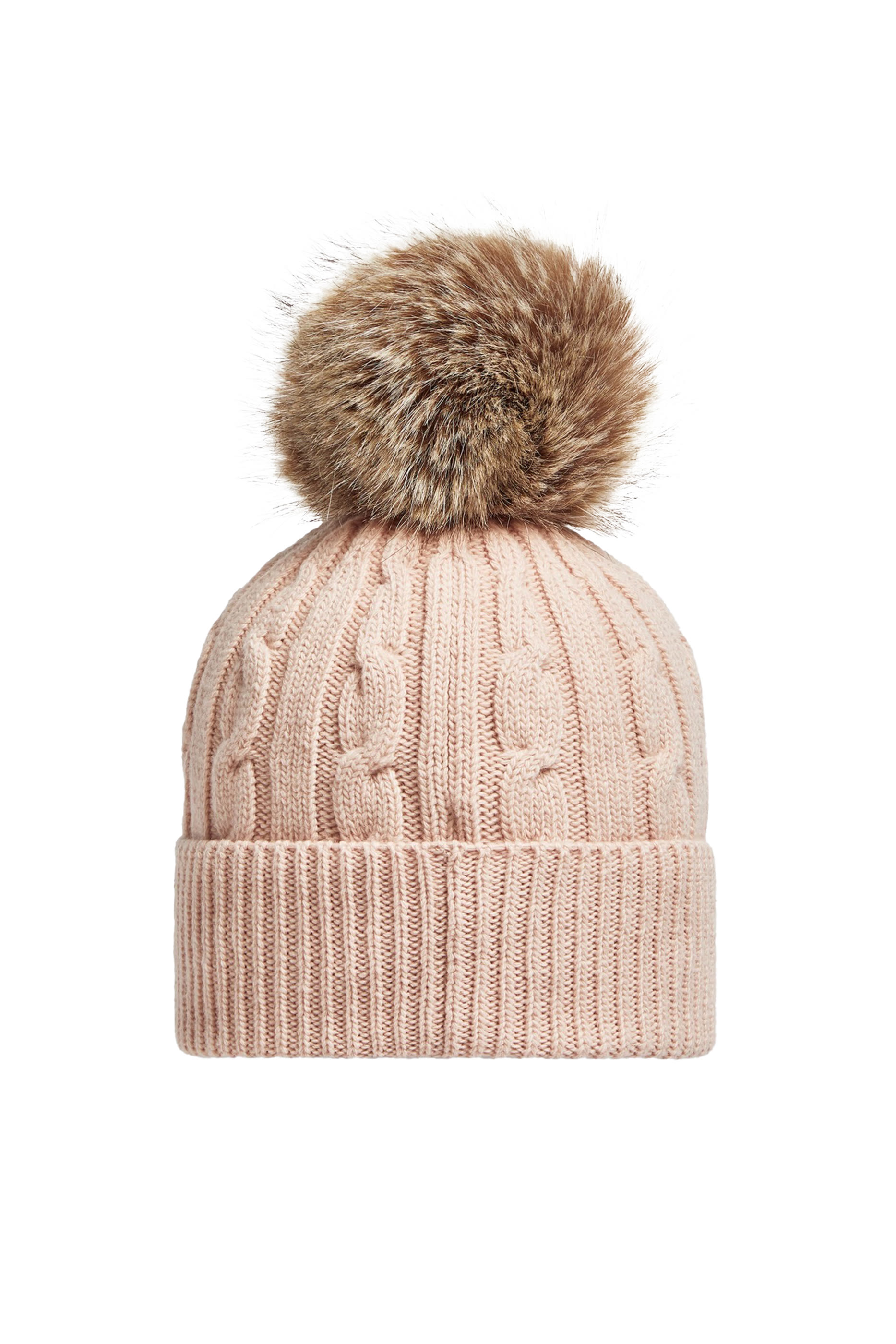 Wool & Cashmere Beanie with Faux Fur Pom Pom