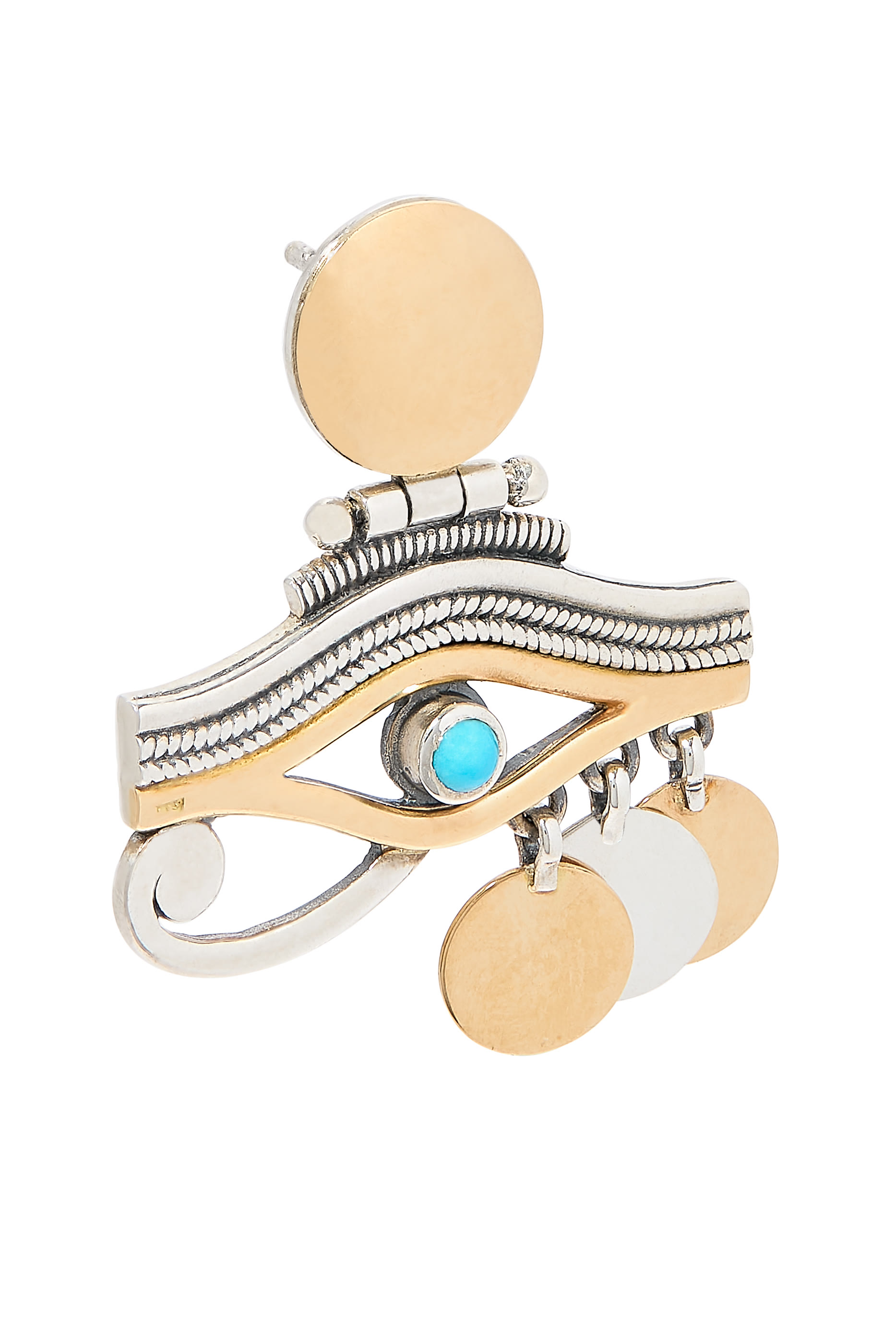 Eye of Horus Earrings, 18K Yellow Gold with Sterling Silver &  Turquoise 