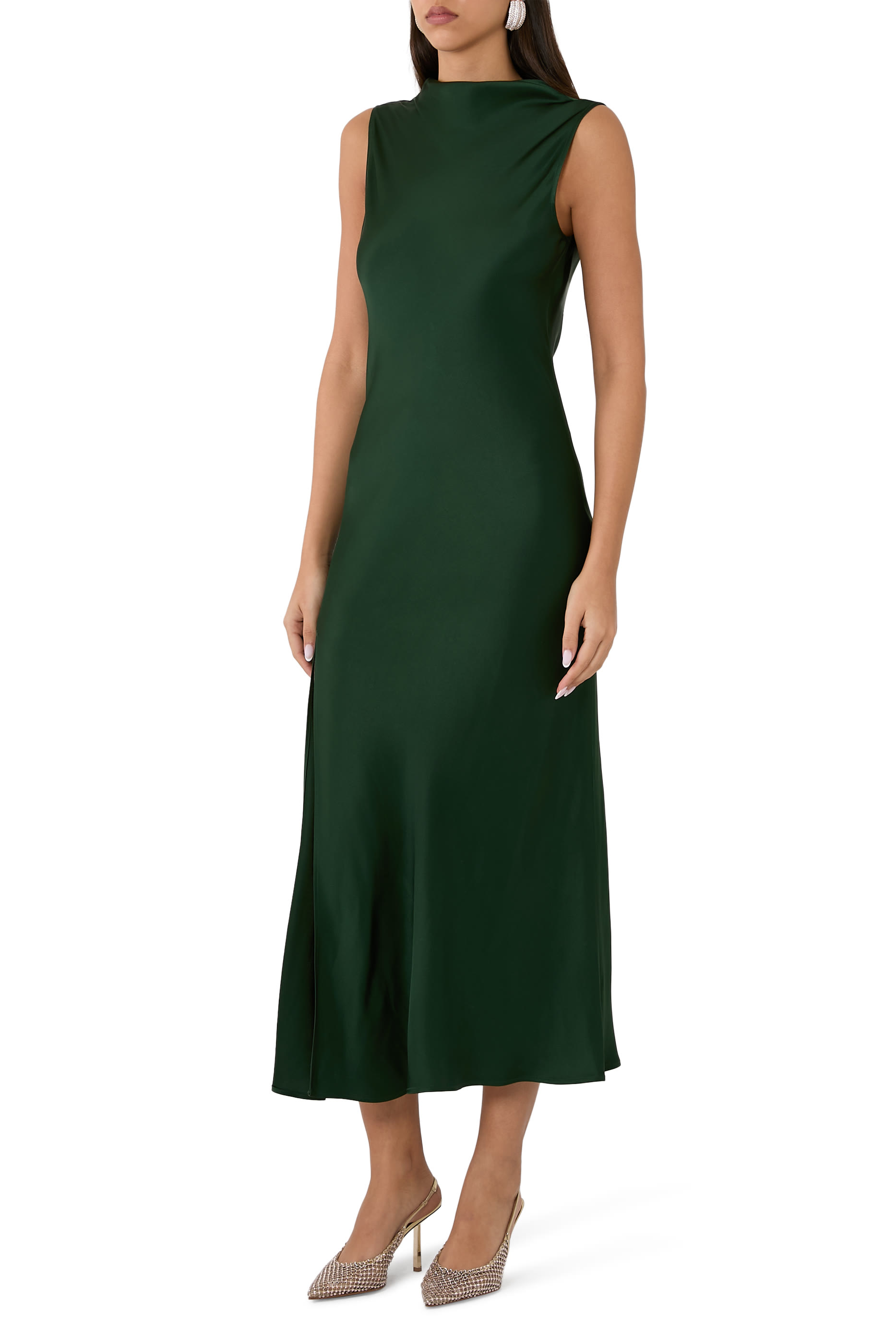 Satin Drape Neck Sleeveless Gown