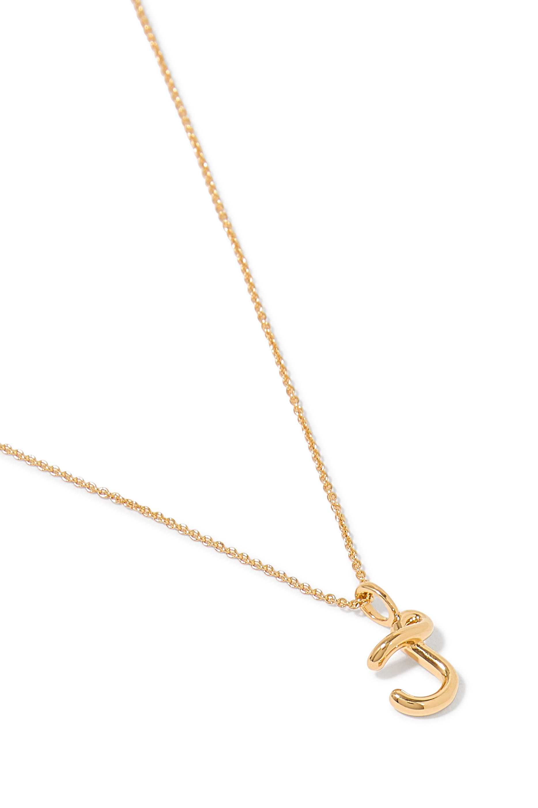 Curly Molten Mini Initial Necklace - J, 18ct Recycled Gold Vermeil on Recycled Sterling Silver