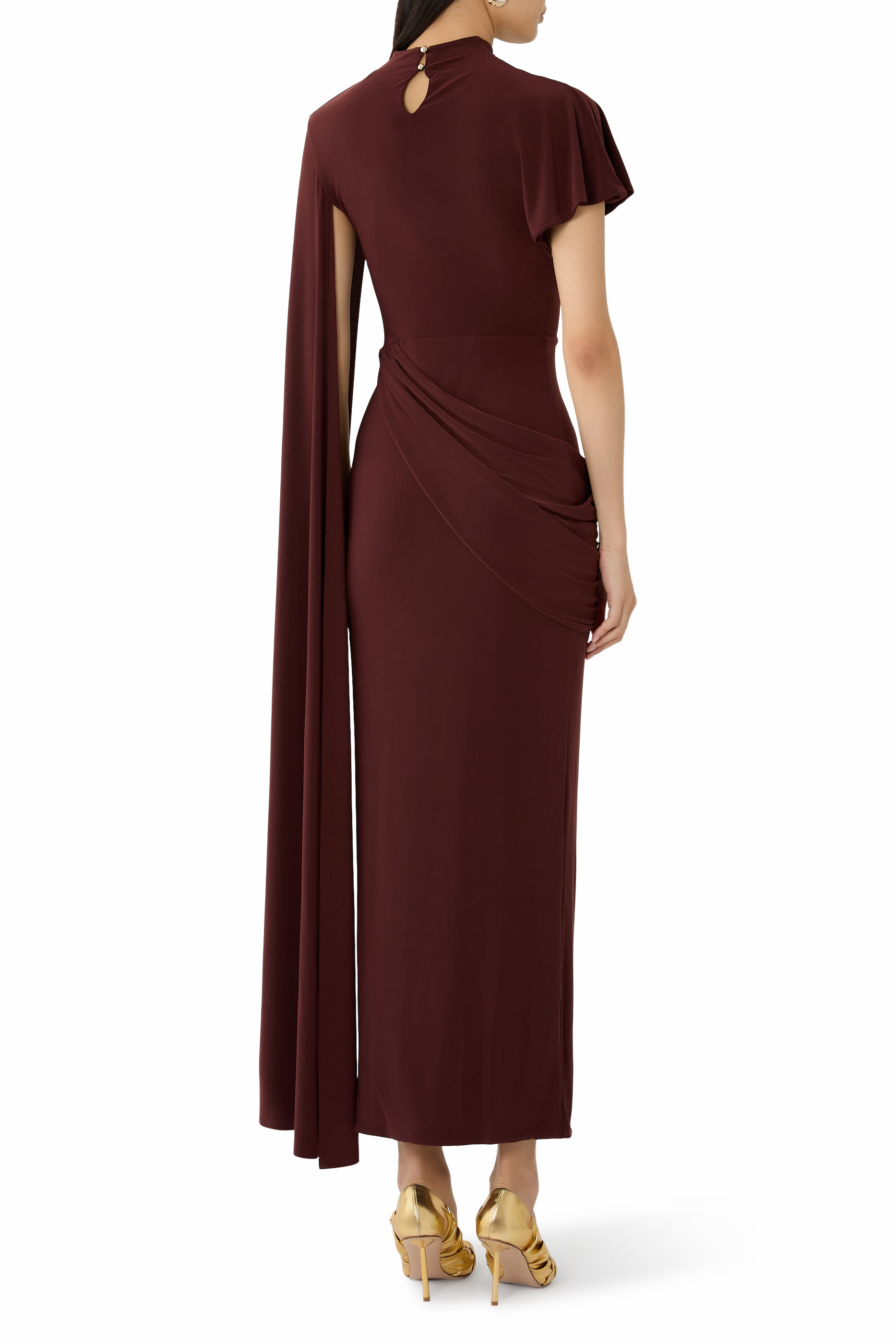 Tropic High-Neck Maxi with Long Cape Sleeve