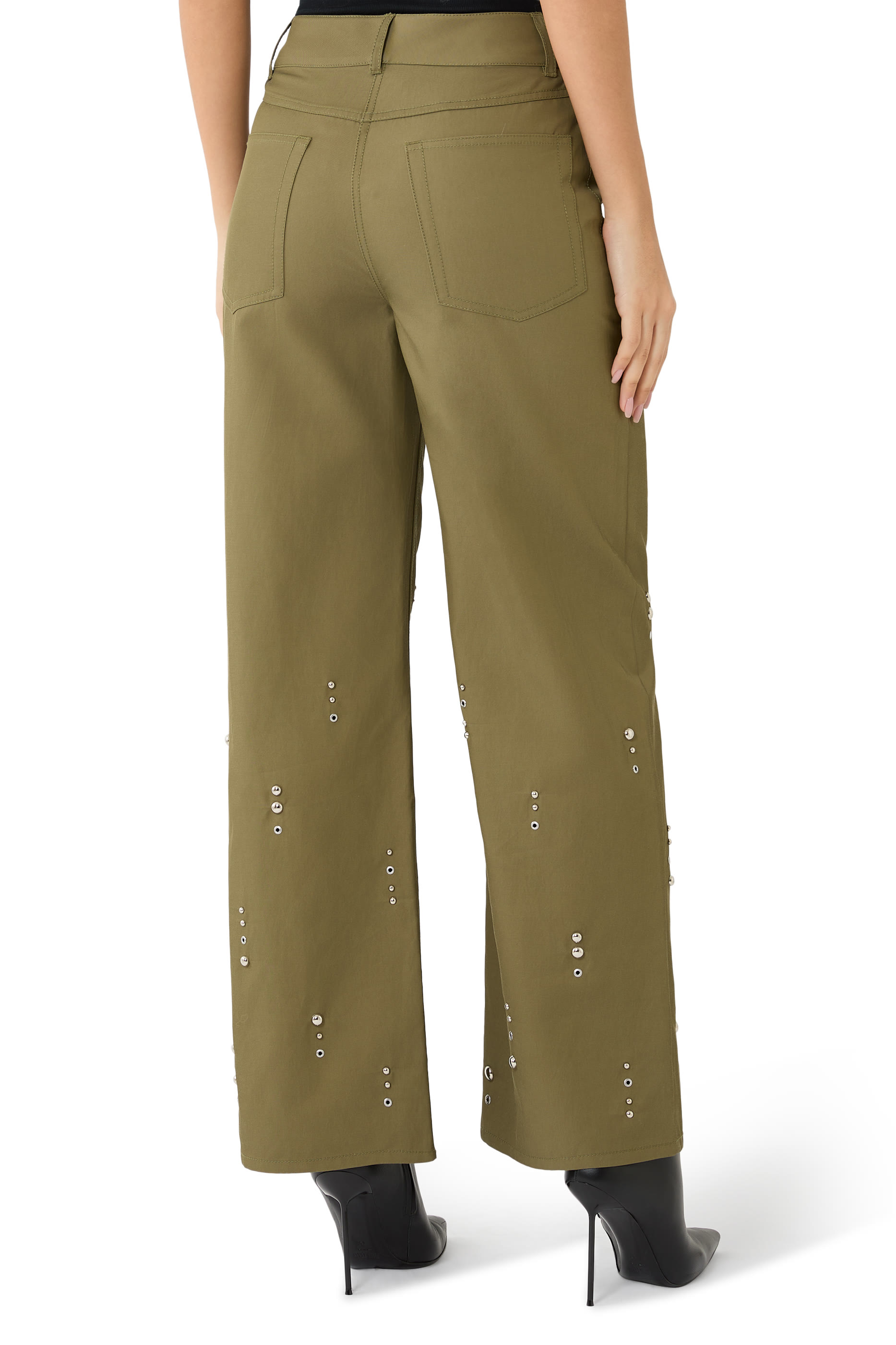 Stud Embellished Wide-Leg Pants