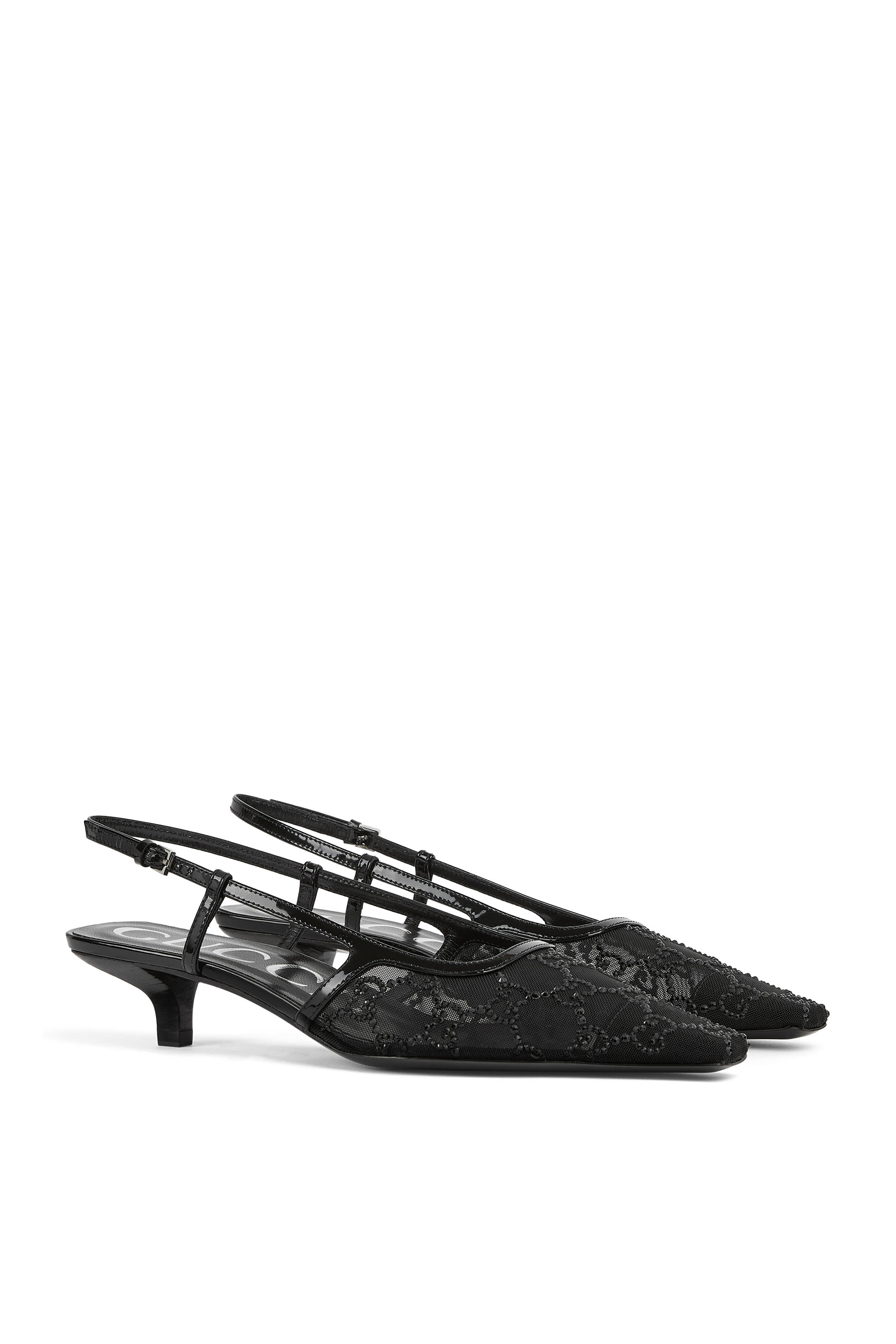  GG 35 Crystal Embellished Mesh Slingback Pumps 