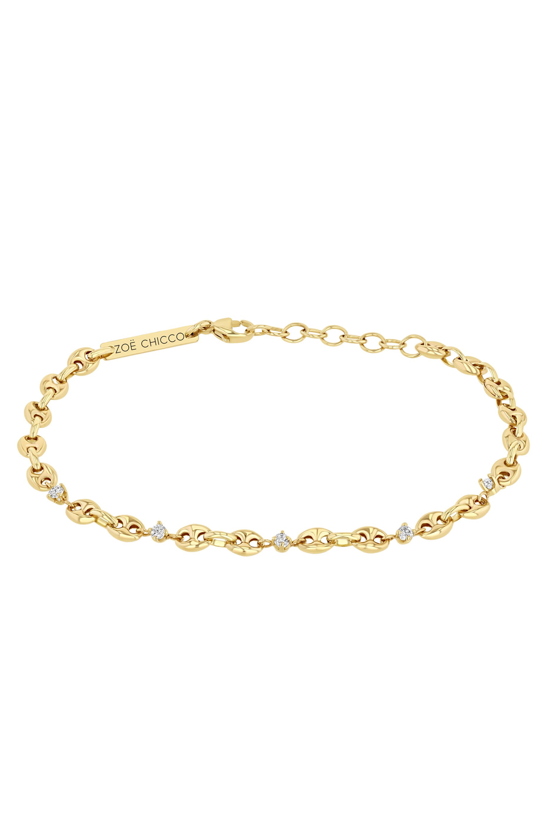 Small Puffed Mariner Chain Bracelet, 14K Yellow Gold