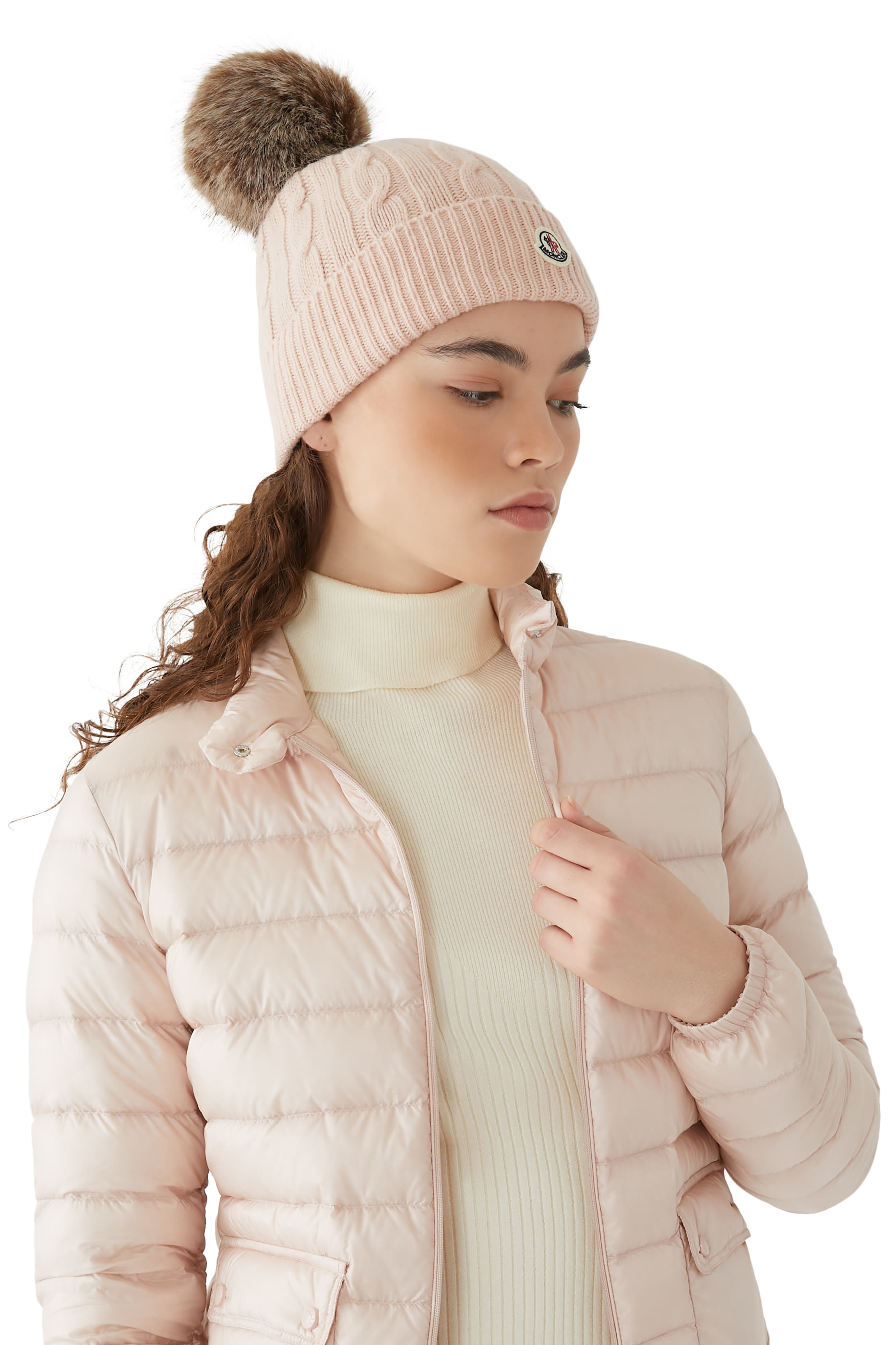 Wool & Cashmere Beanie with Faux Fur Pom Pom