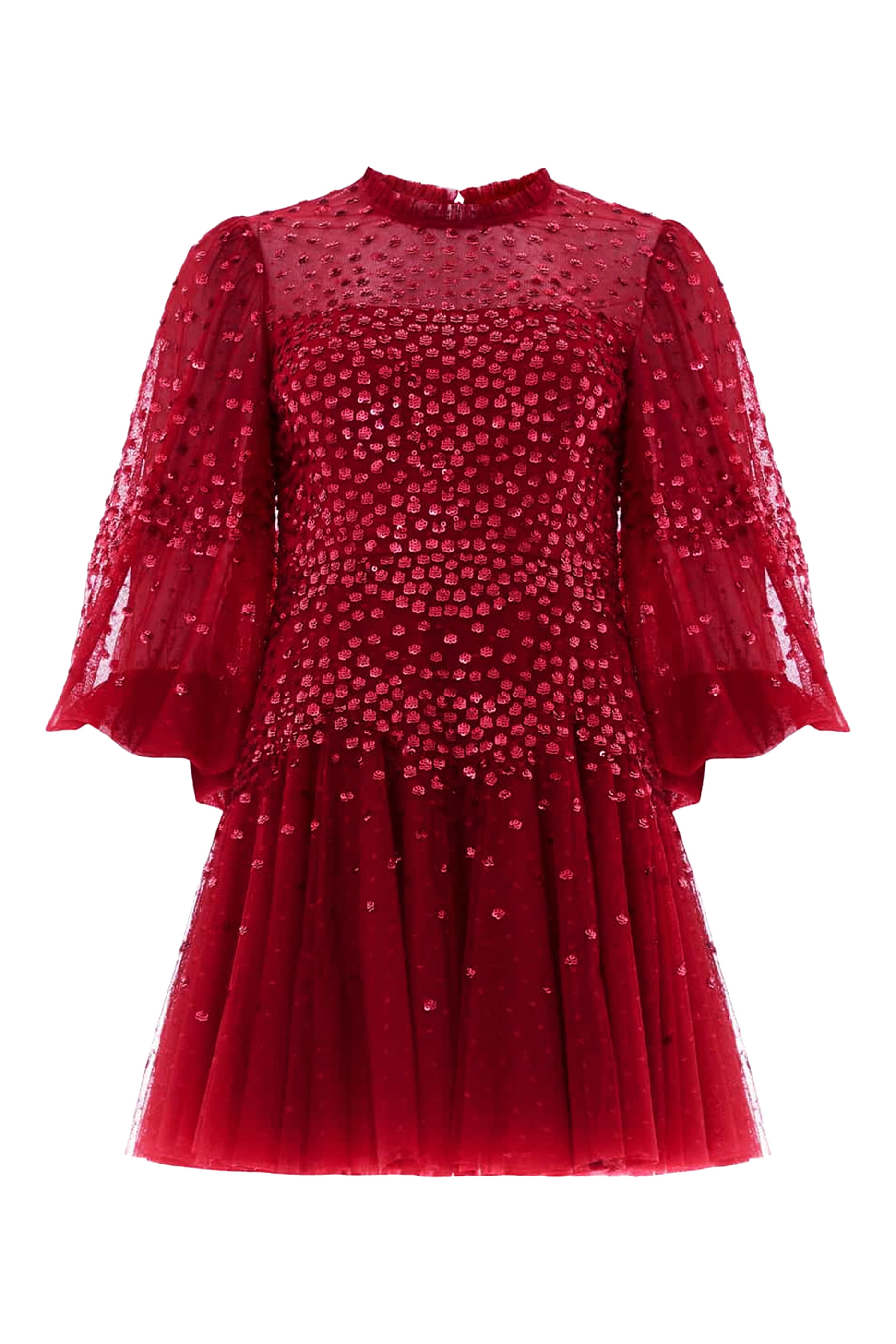 Scallop Sequin Round Neck Micro Mini Dress