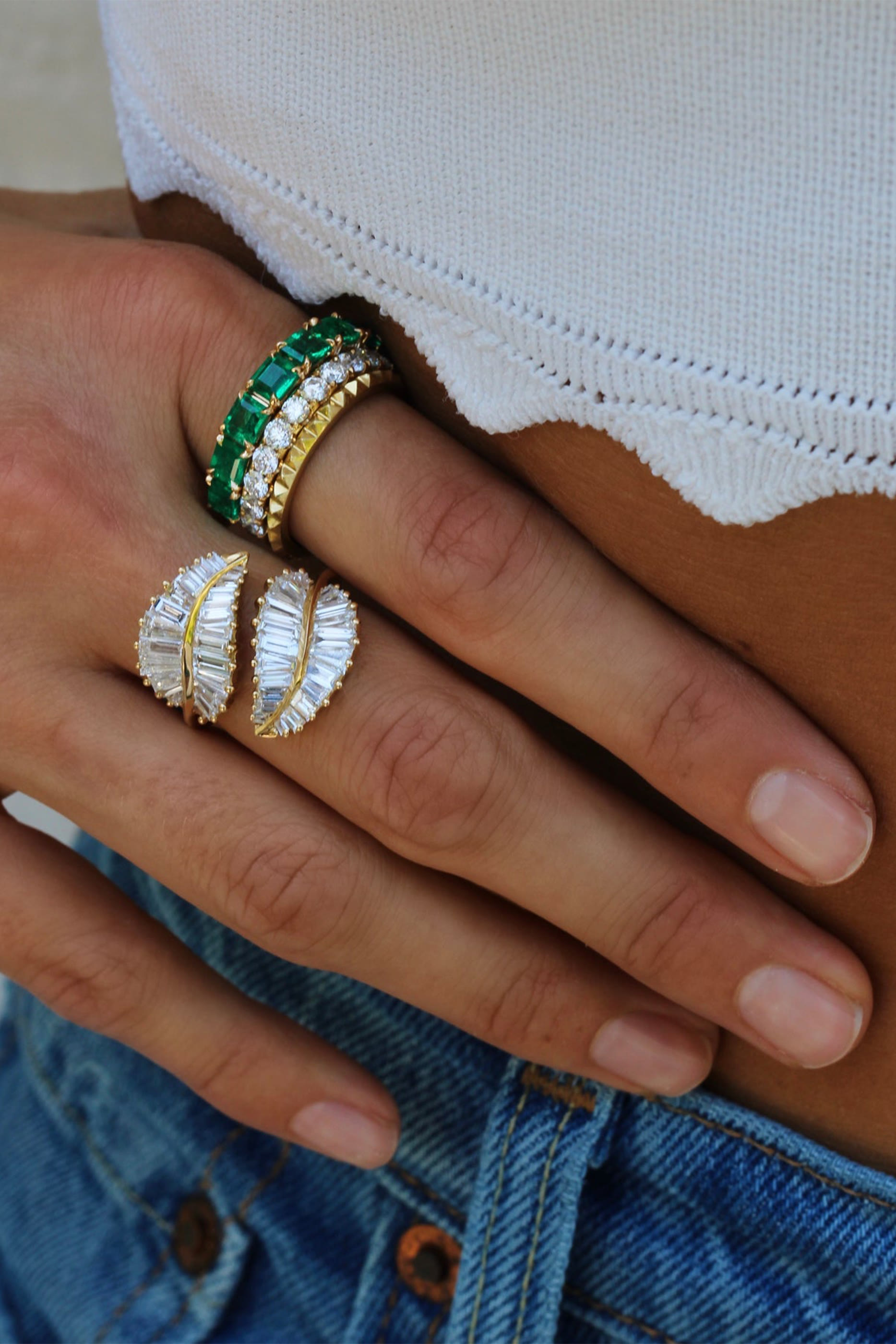 Classic Palm Leaf Diamond Ring, 18k Yellow Gold & Diamonds