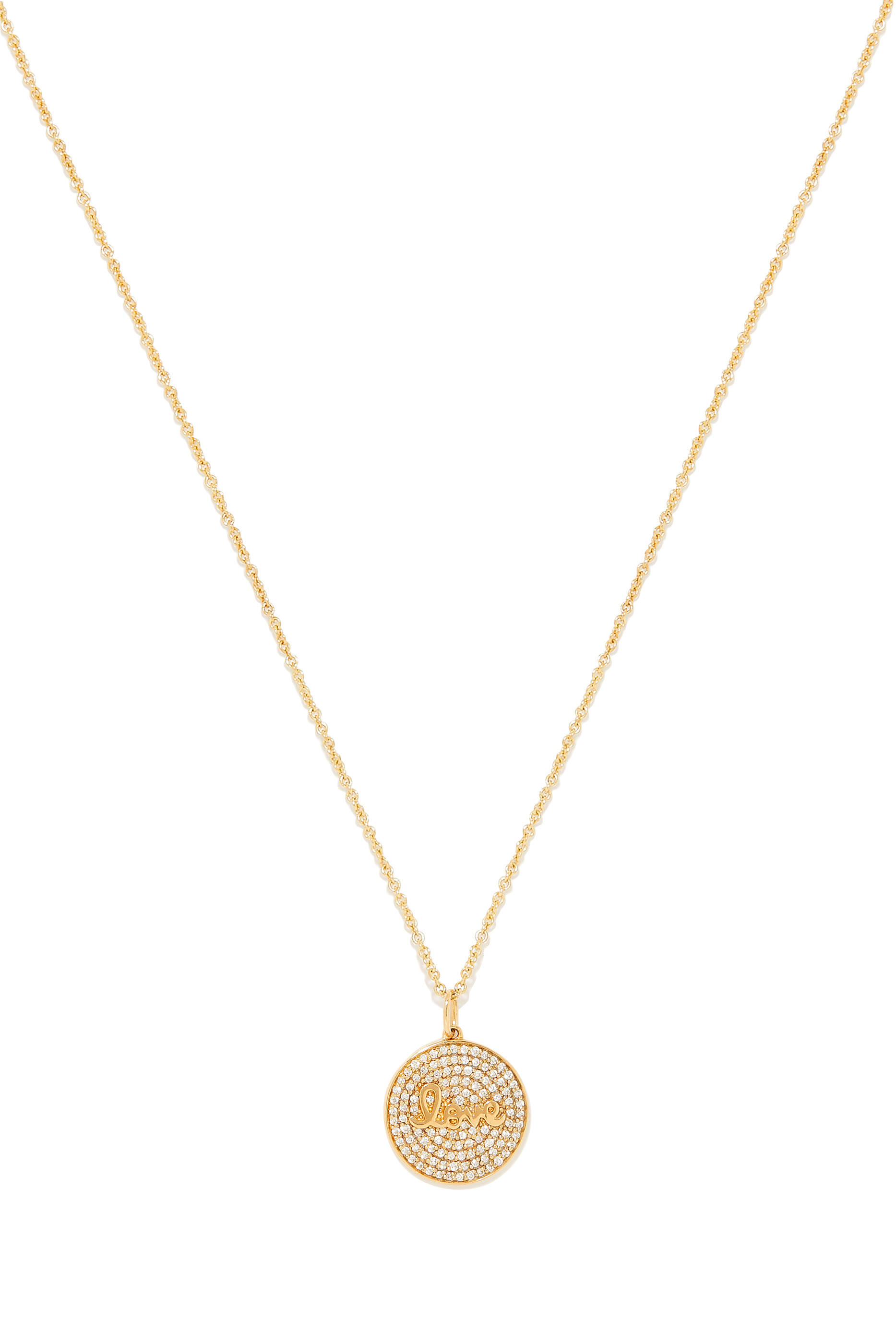 Love Charm Necklace, 14k Yellow Gold & Diamonds