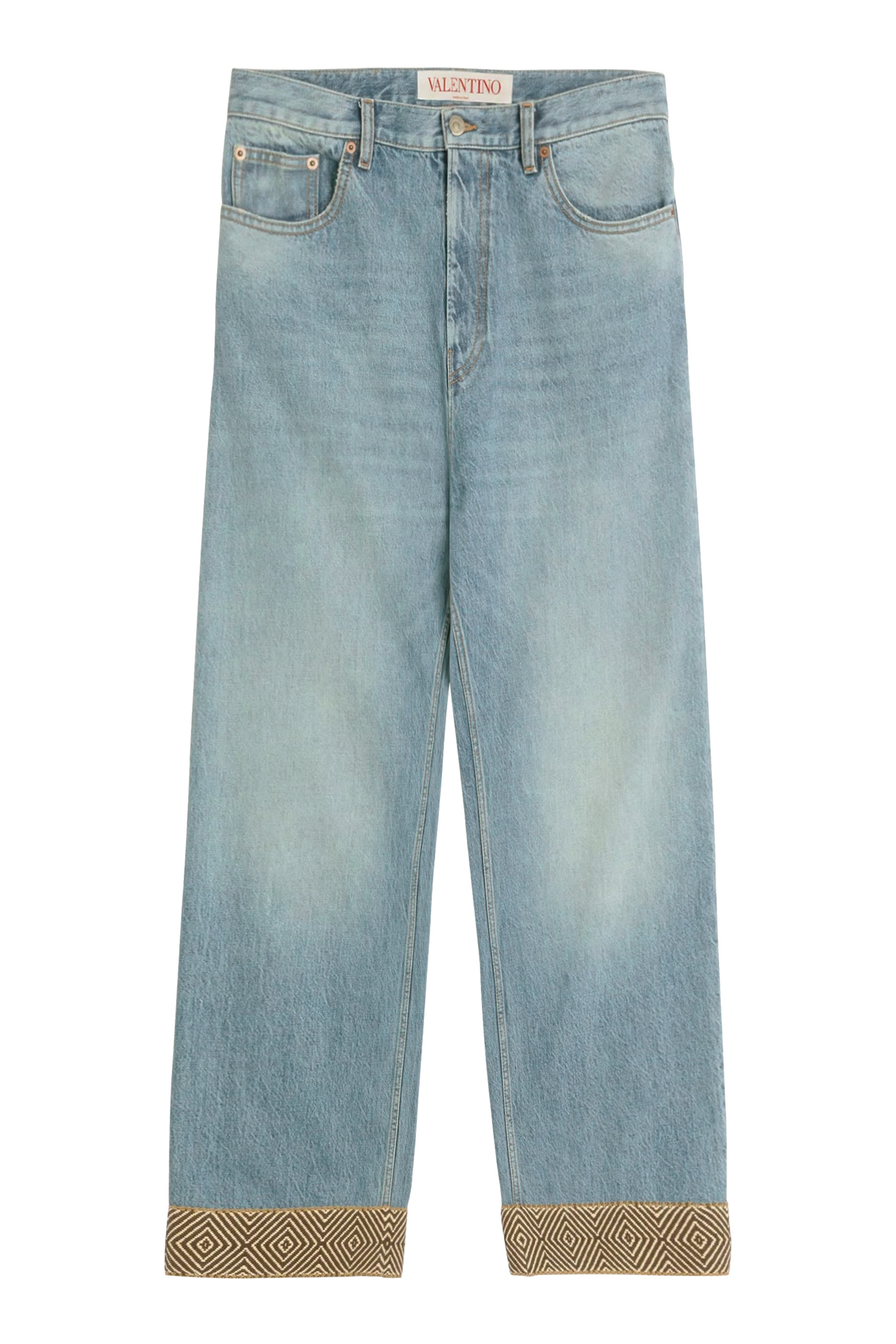 Jacquard Hem Denim Pants