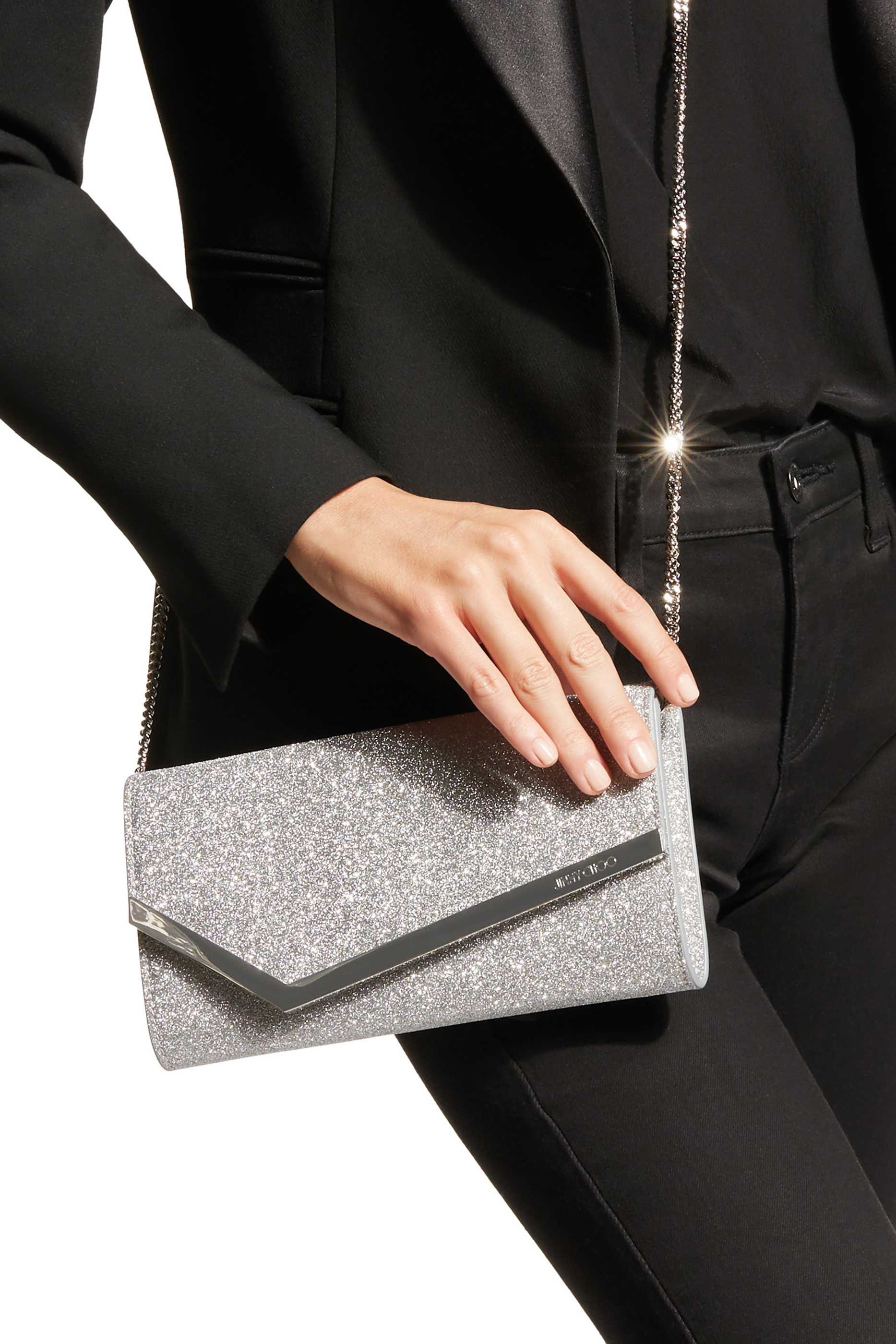 Medium Emmie Fine Glitter Leather Clutch