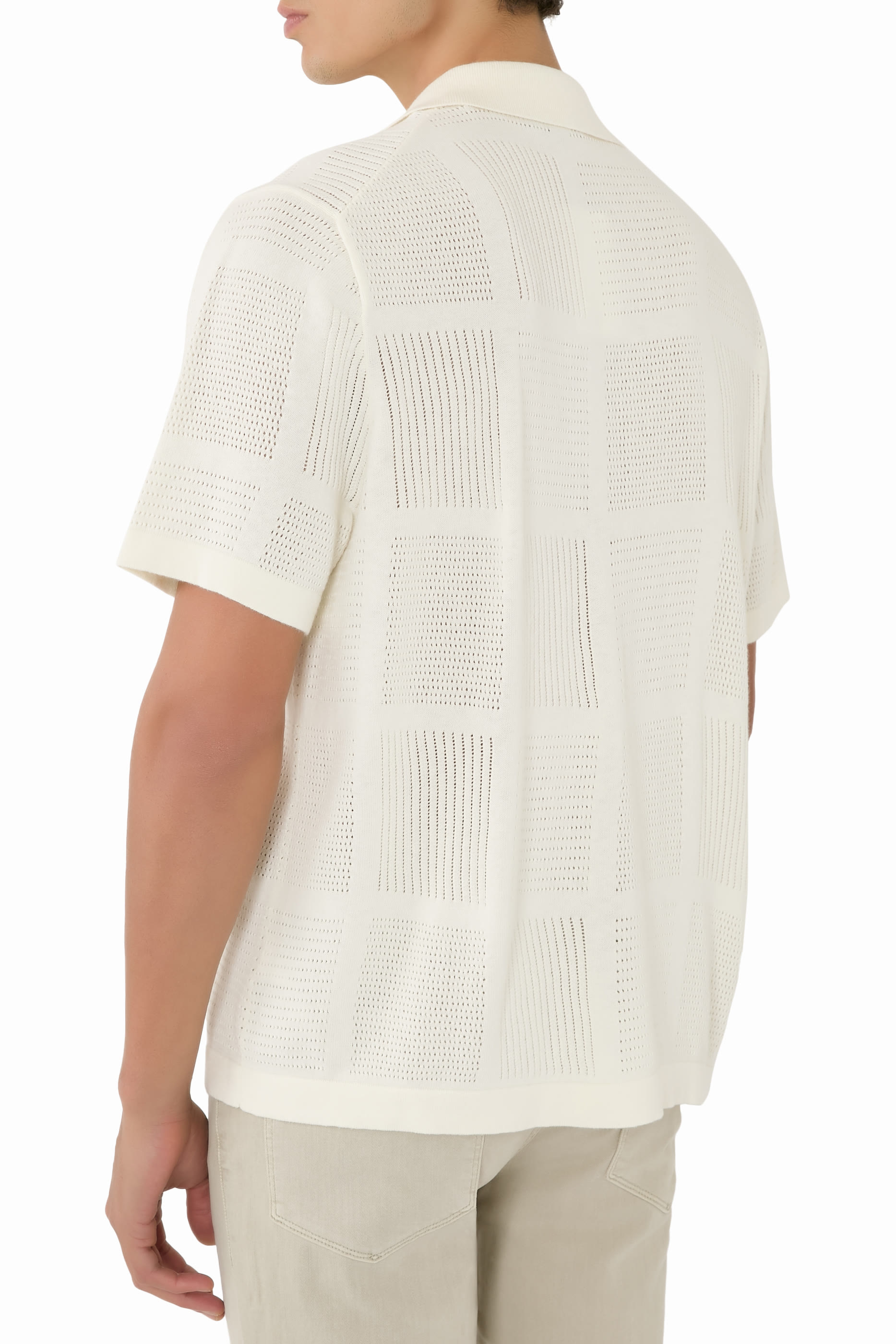 Patchwork Pointelle Short Sleeves Shirt