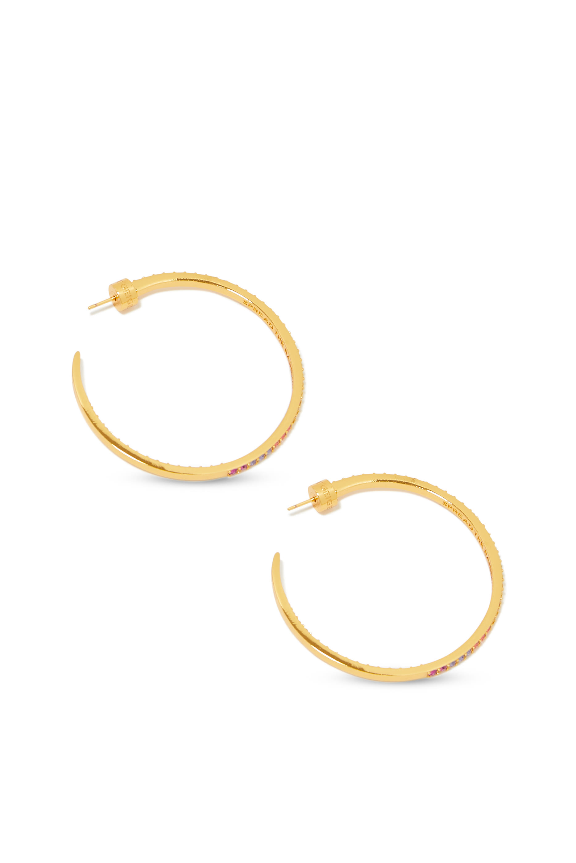 Color Jewel Hoop Earrings, Brass & Crystal