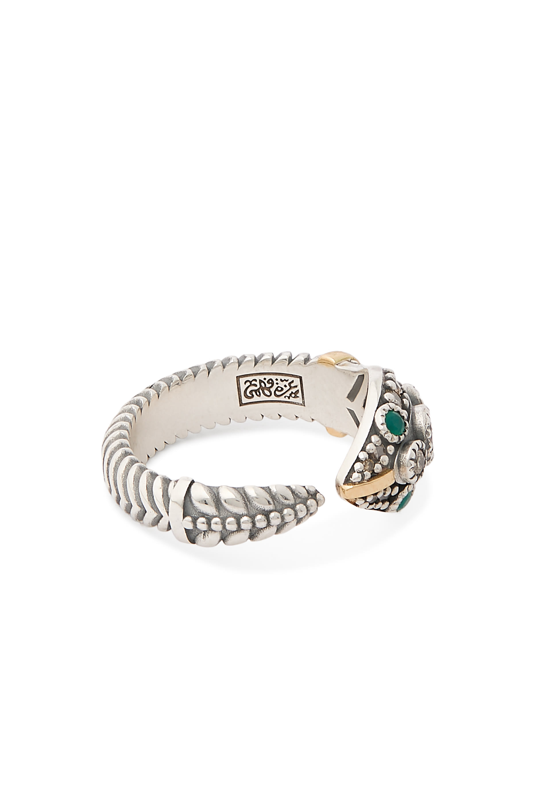 Guardian Snake Ring, 18K Yellow Gold, Sterling Silver, Green Onyx & Diamonds