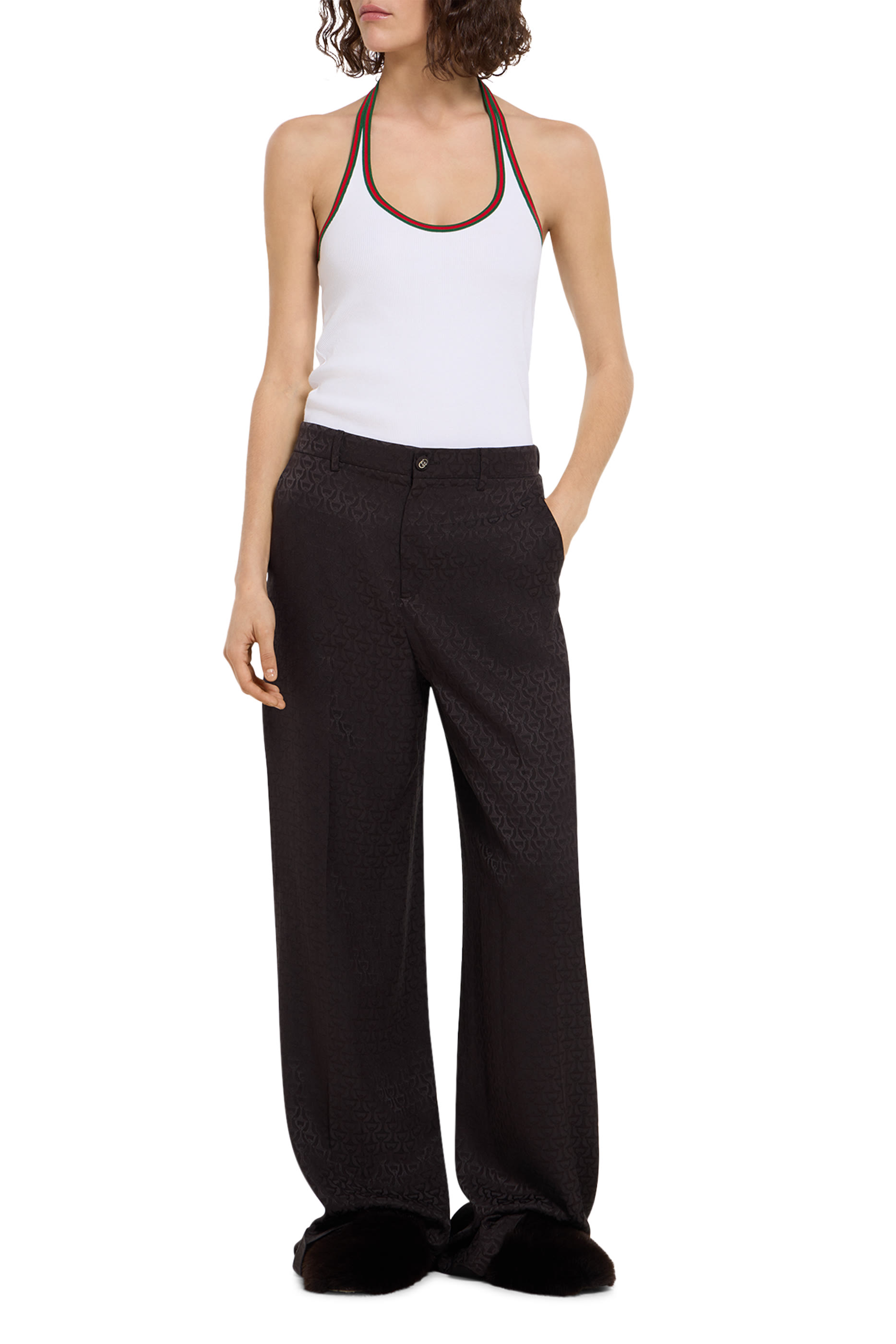 Horsebit Silk Jacquard Pants