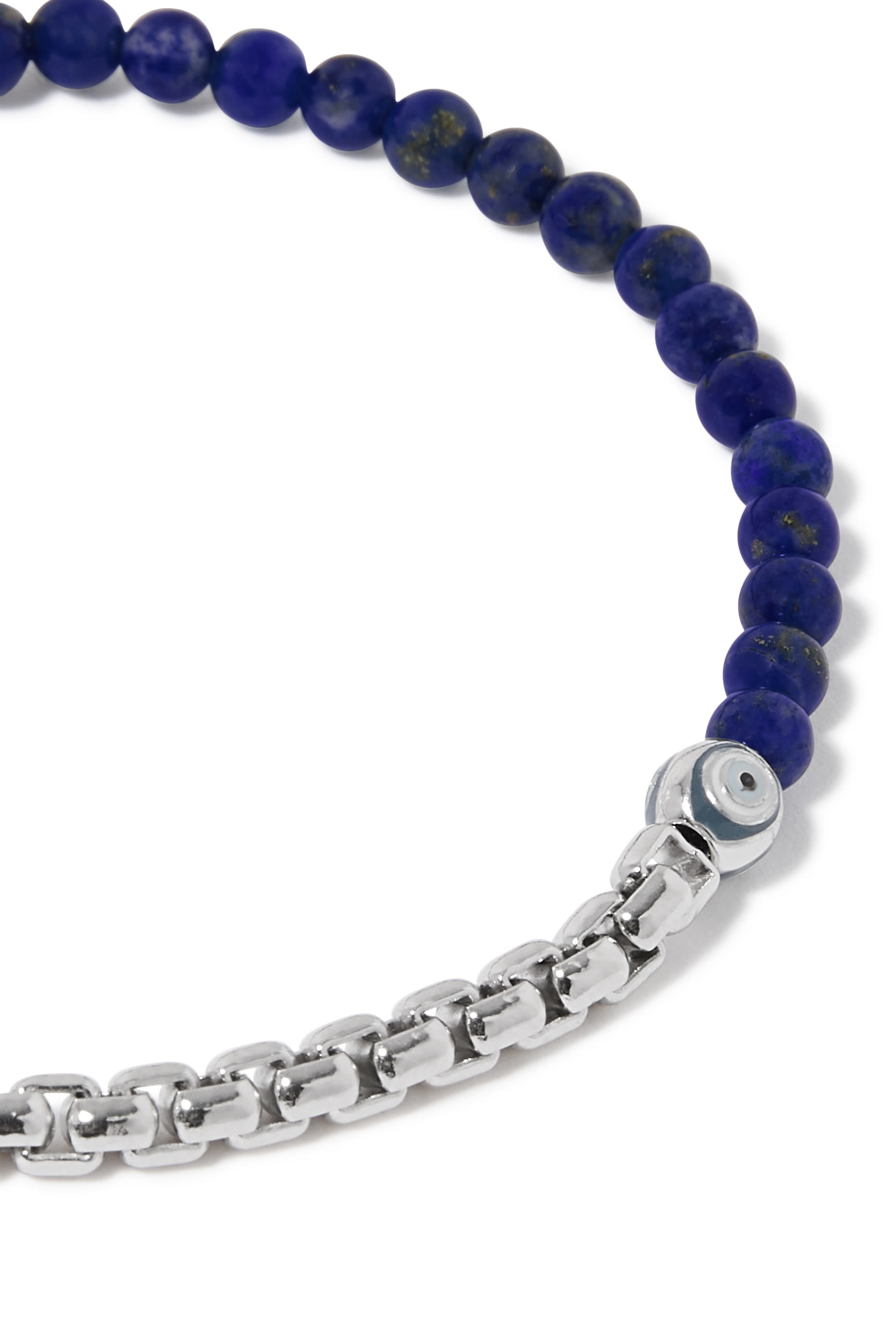 Sennit Box Evil Eye Bracelet Bracelet,Rhodium Plated Sterling Silver & Lapis