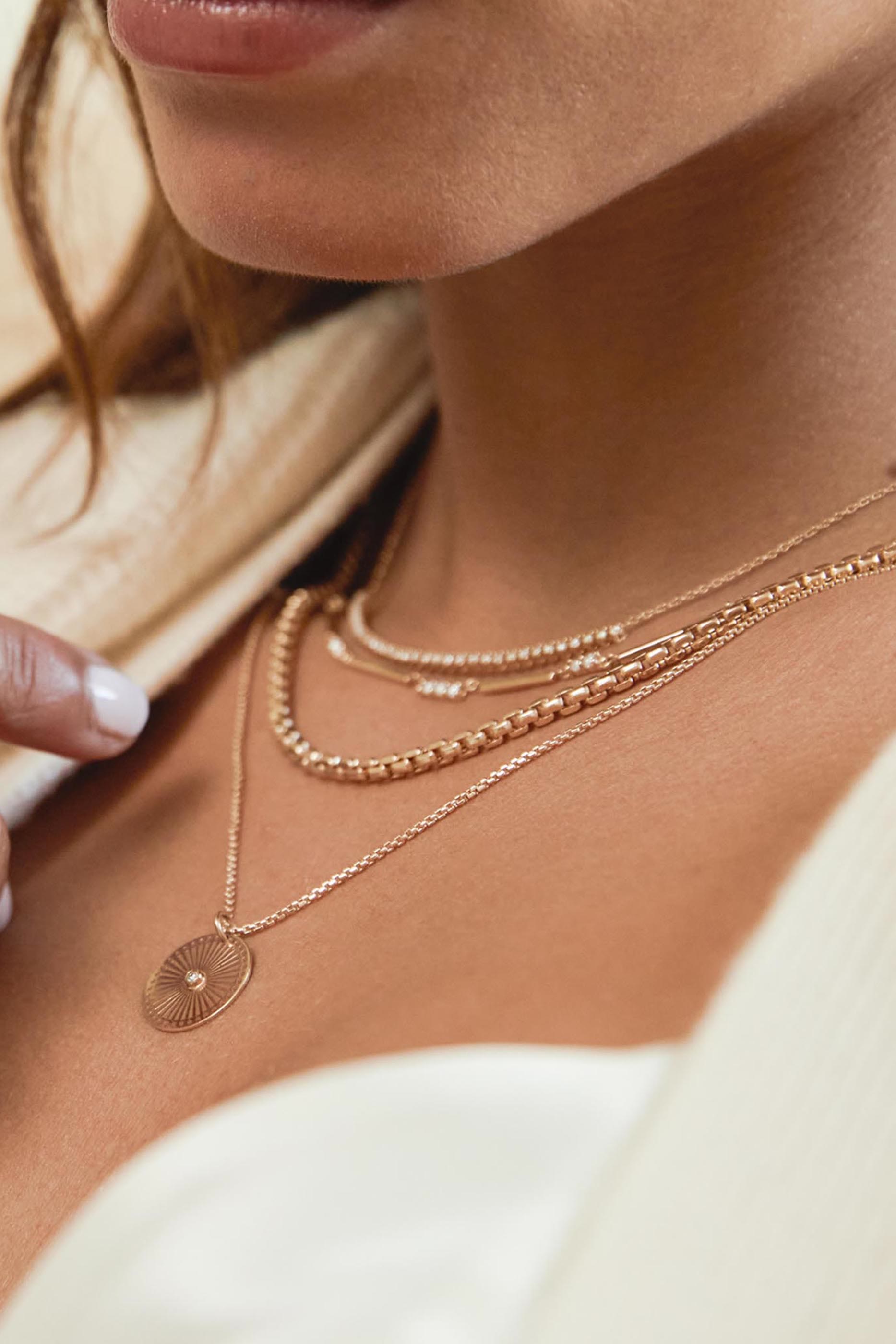 Small Sunbeam Medallion Necklace, 14K Yellow Gold & Diamond