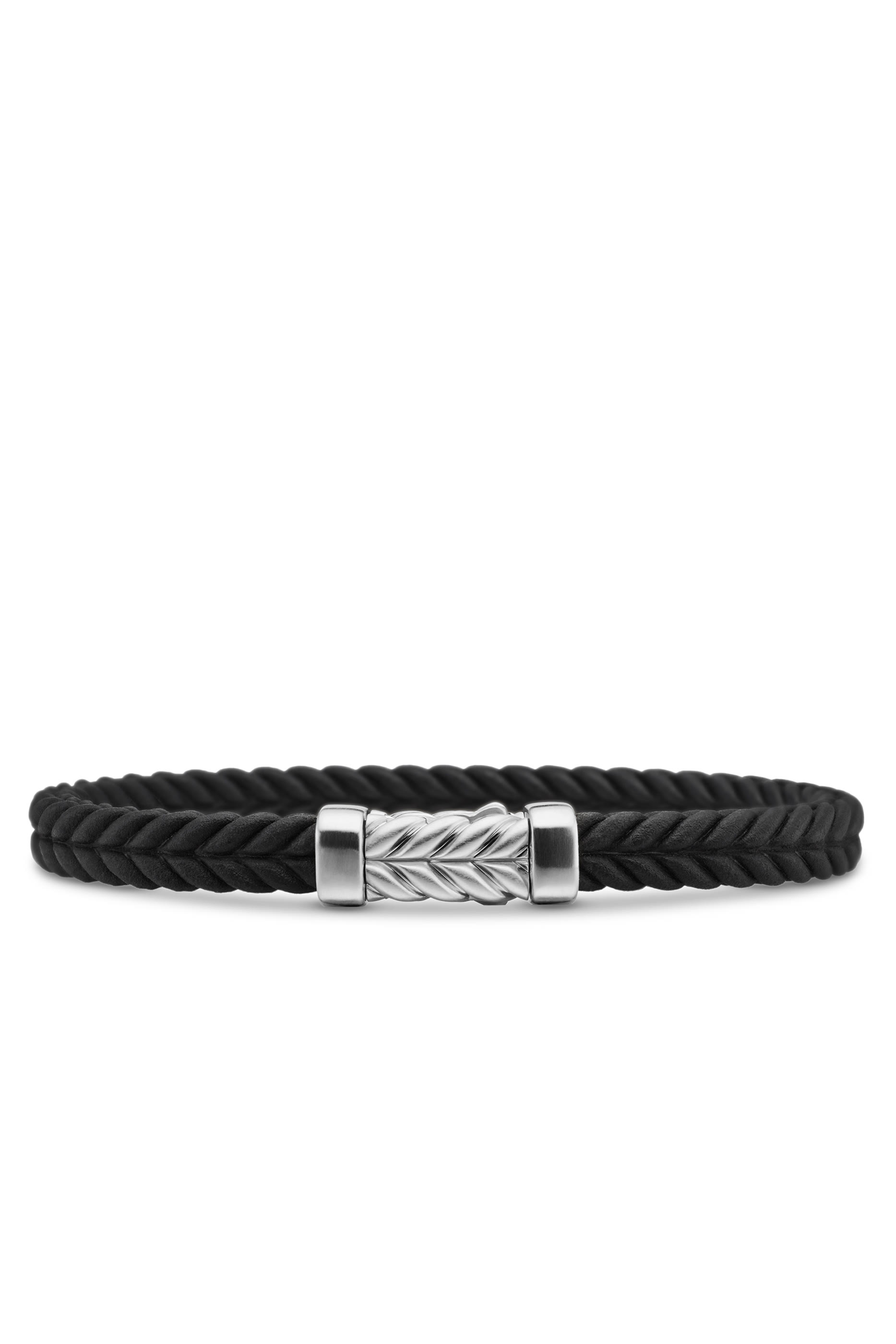  Chevron Bracelet,  Sterling Silver & Black Rubber