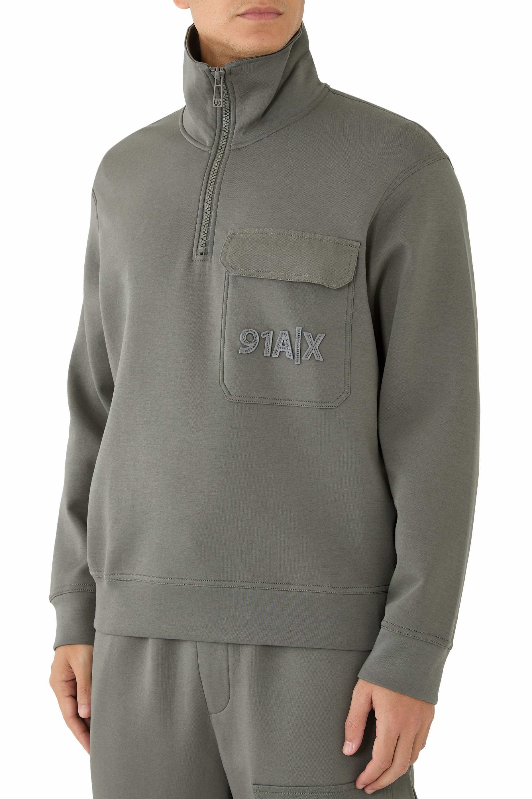 Ninety-One Logo High-Neck Half-Zip Sweatshirt