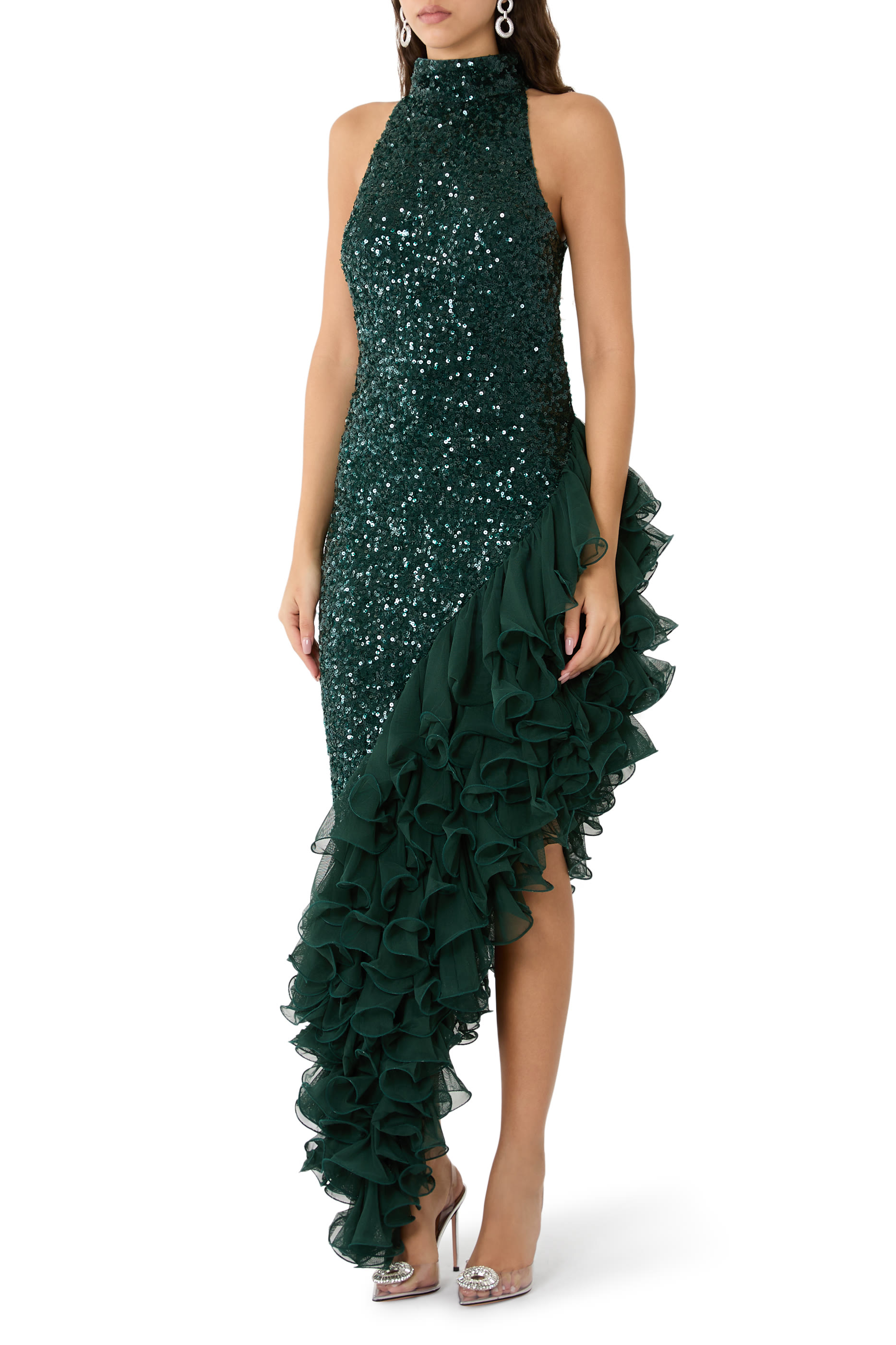 Sequins Midi Ruffle Dress 