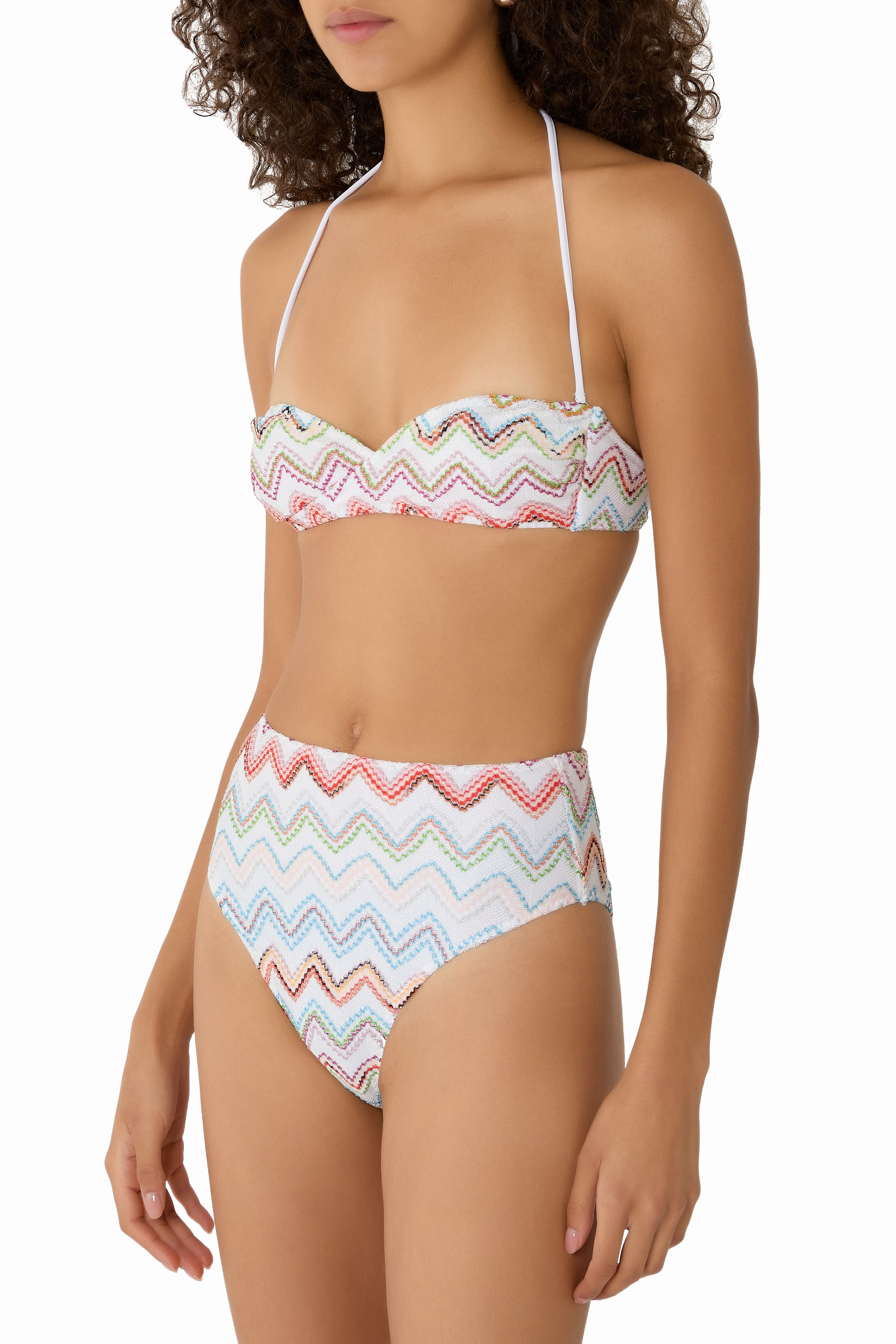 Bikini with High-Waisted Bottoms and Zig Zag Lamé 3D