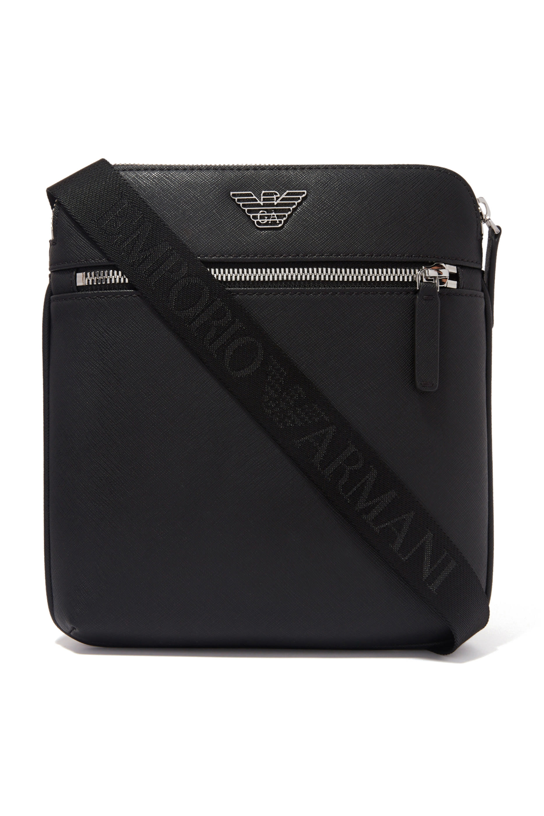  ASV Regenerated Saffiano Leather Flat Shoulder Bag with Eagle Plate