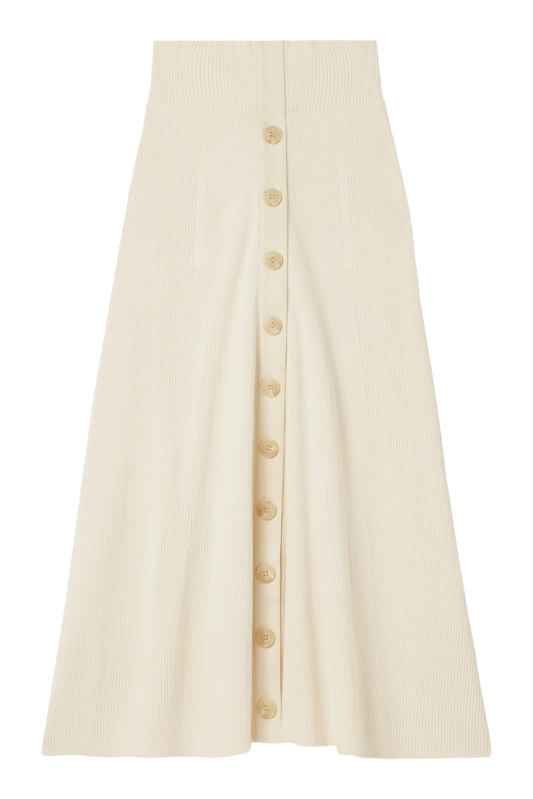 Cotton-Trimmed Ribbed-Knit Midi Skirt