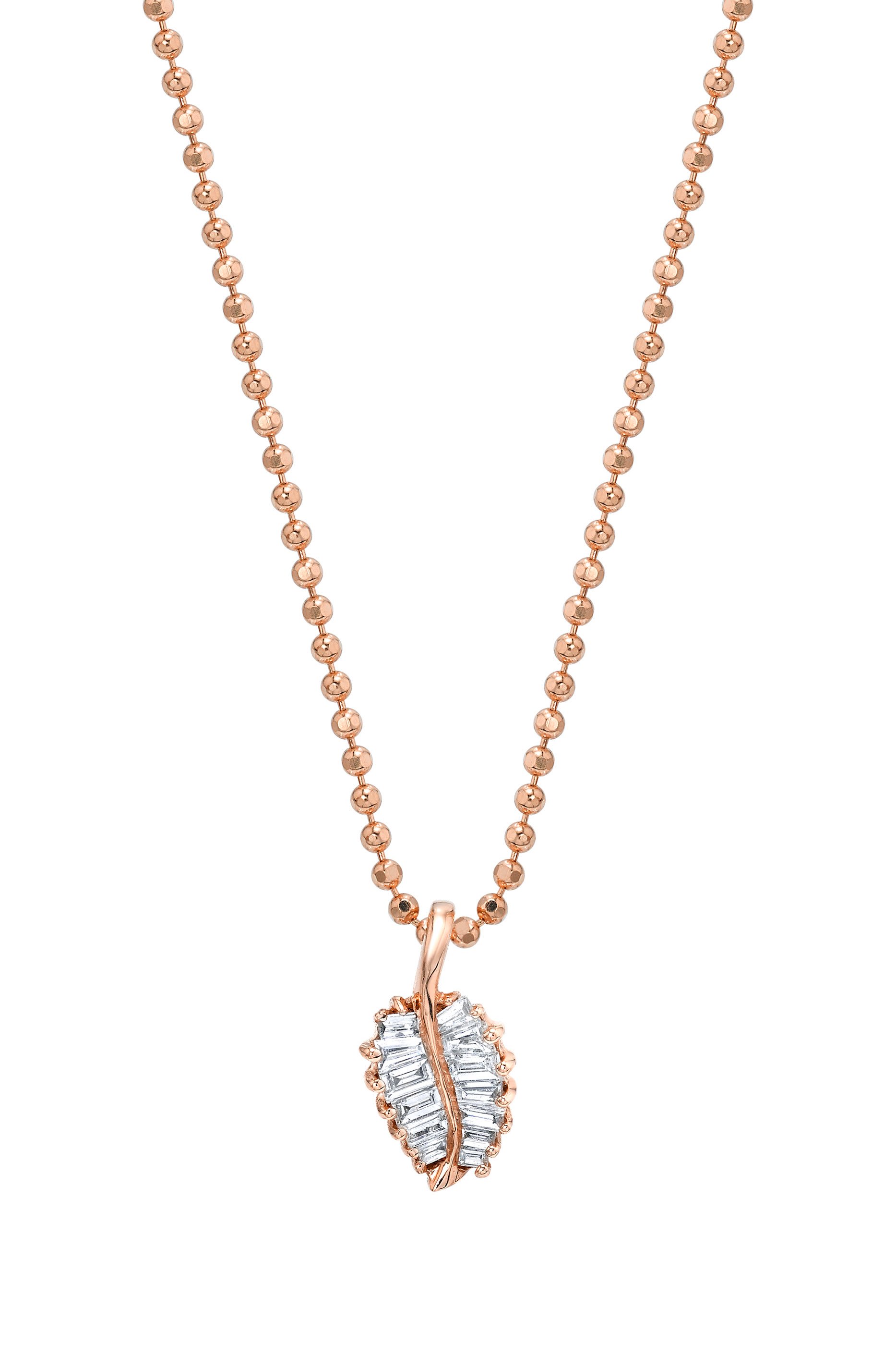 Small Palm Leaf Diamond Necklace, 18k Rose Gold & Diamonds
