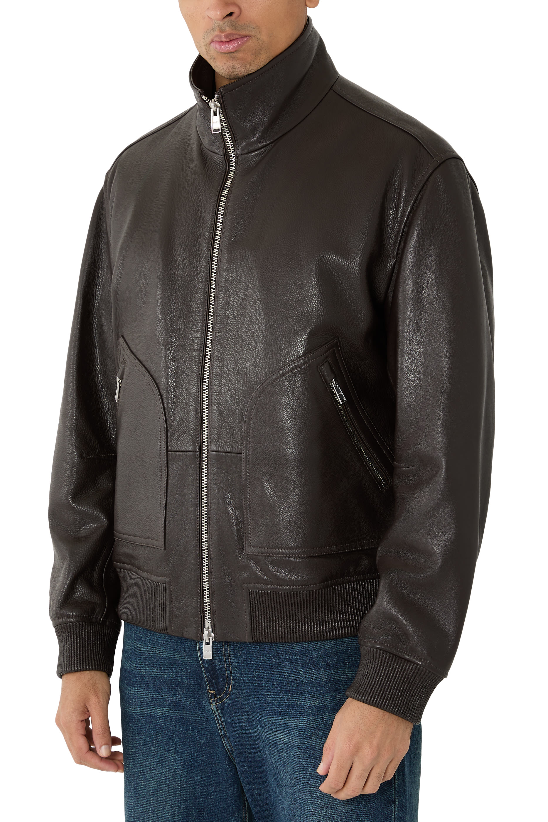 Nappa-Leather Jacket with Two-Way Zip