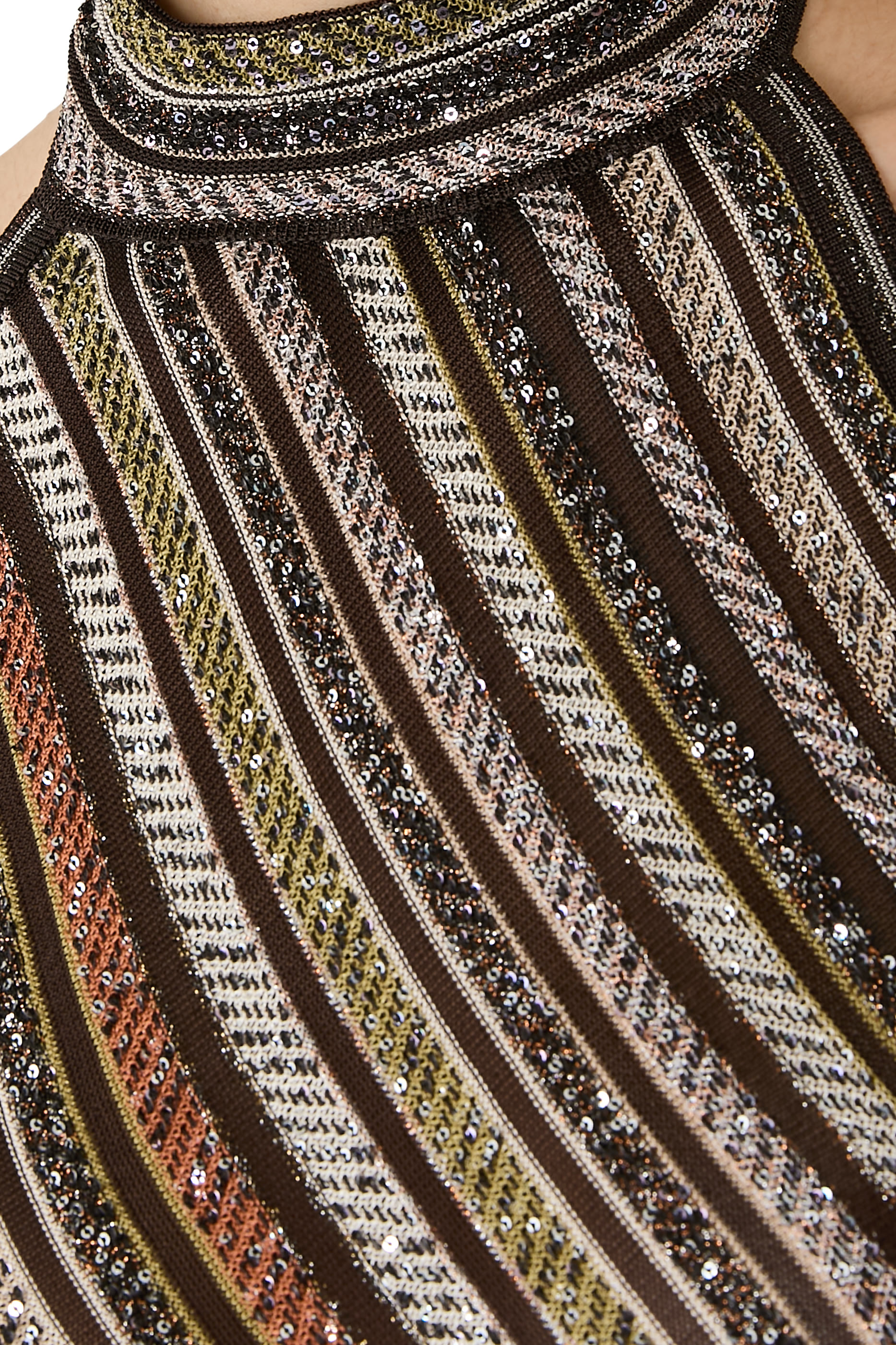 Striped Partialized Knit Sequined Halter Top